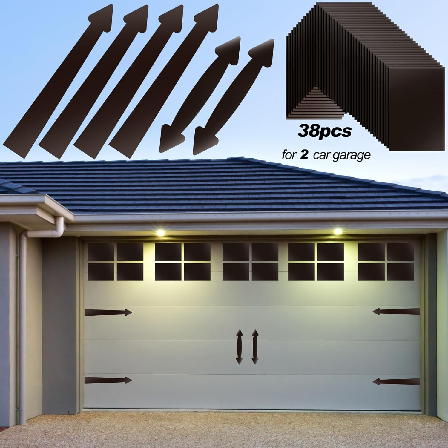 38 Pcs Magnetic Garage Door Decoration Kit Include 32 Faux Windows 4 Faux Hinges and 2 Handles Magnetic Door Decorative Hardware Garage Door Magnets for 2 Car, Dark Brown(Square)