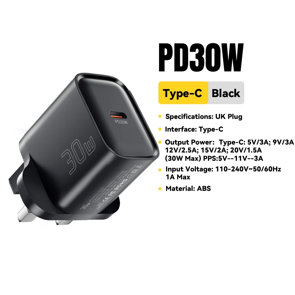 Mini 30W Type C Charger PD QC3.0 Fast Type C Charger For iPhone 16 15 14 13 Pro Samsung S25 Xiaomi iPad Travel Adapter