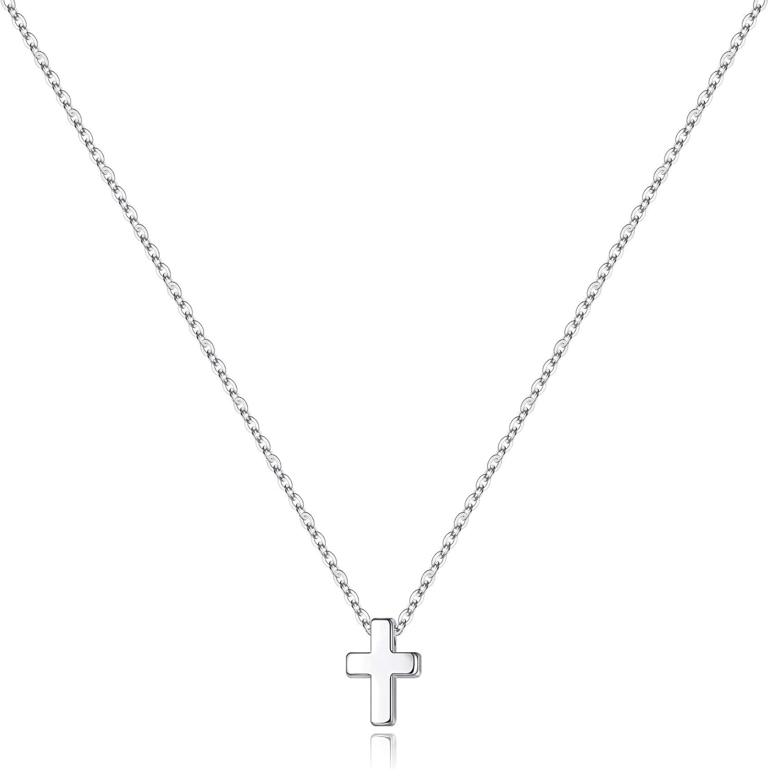 Valentines Gifts for Kids Girls -Cross Necklace for Women Teen Girls, Dainty 14K Real Gold Plated Cross Pendant Necklace Sideways Cross Choker Layered Necklace Gifts for Women Girl