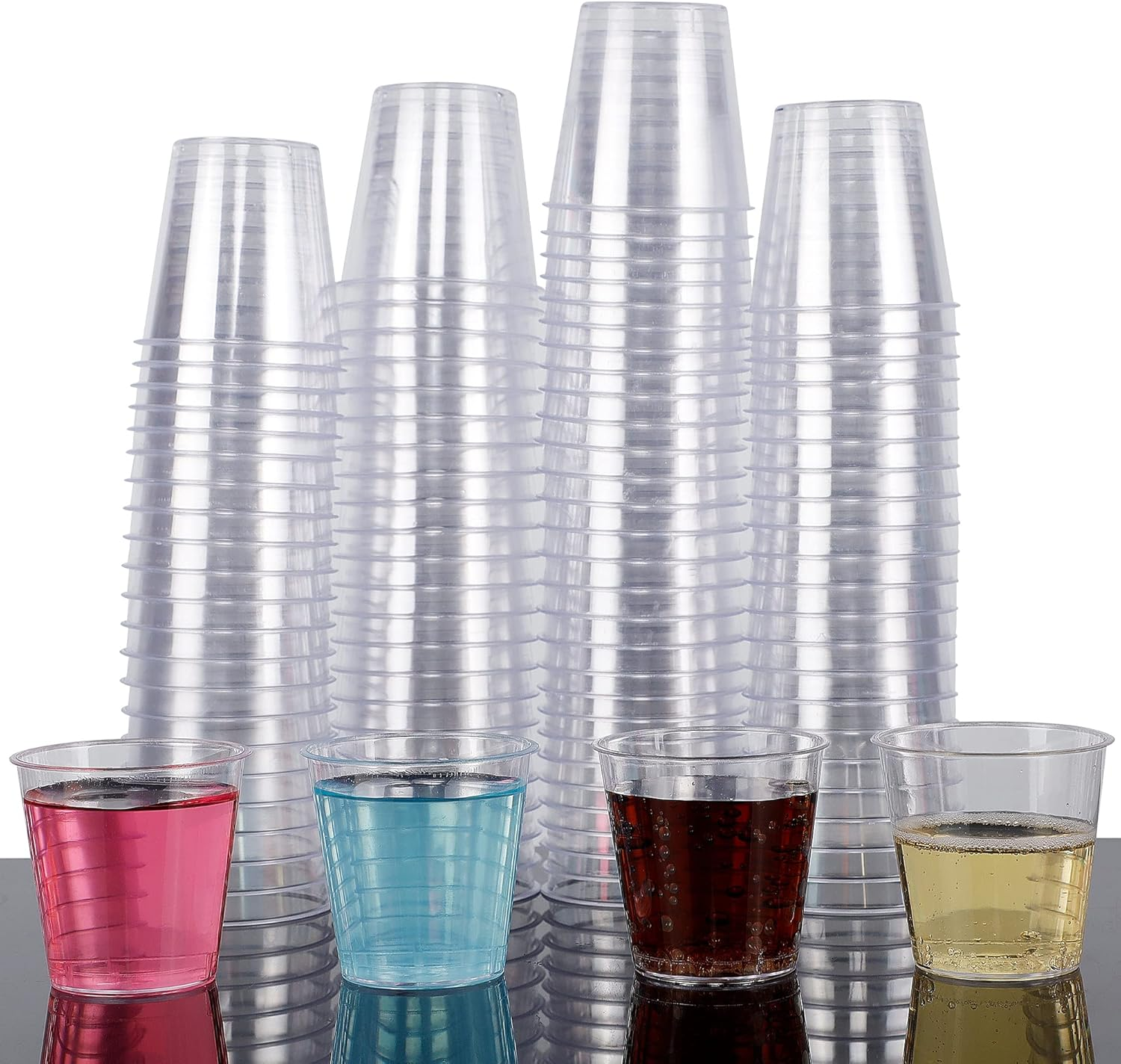 100 Shot Glasses, 1Oz Clear Plastic Disposable Hard Cups, Mini Cups Great Container for Sauce, Sample Tasting, Jello Shots, Pudding