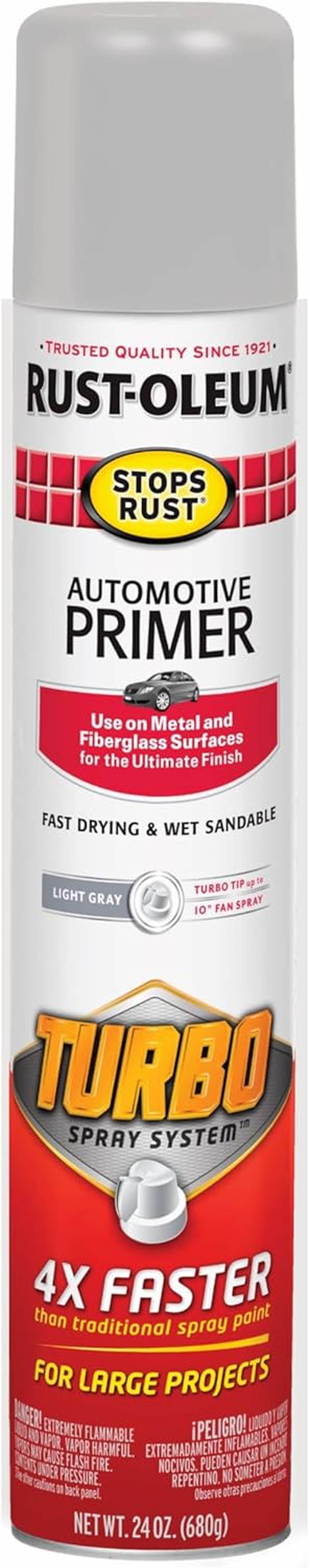 Spray primer auto rustoleum turbo 24oz anticorrosion gris claro mate durable