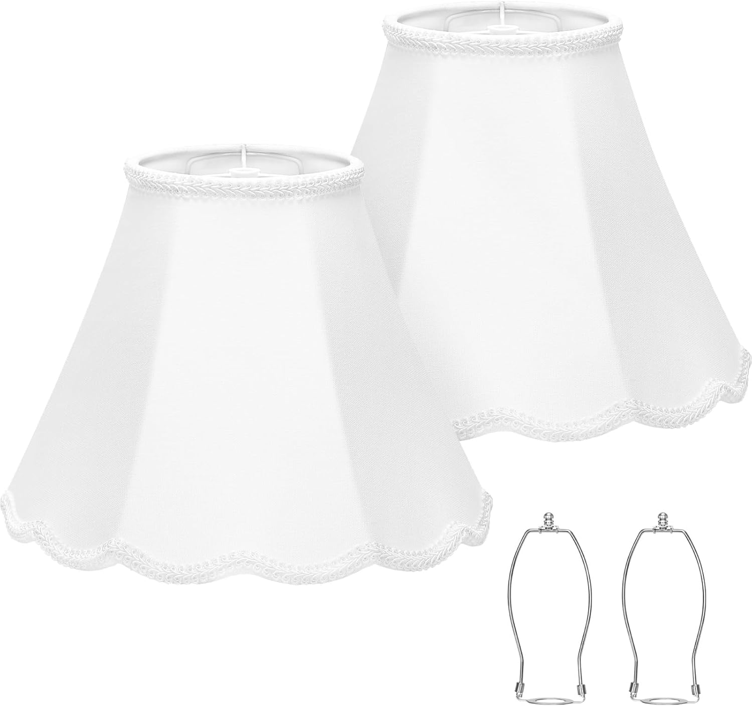 Scalloped Lamp Shades Set of 2, White Lamp Shade with Petal Edge Braid, 6.1