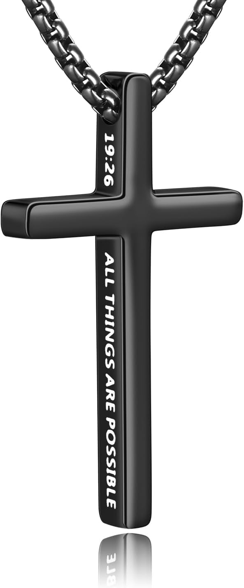 Cross Necklace for Men, Inspirational Bible Verse Cross Chain for Men, Stainless Steel Box Necklace, Religious Christian Jewelry Gift