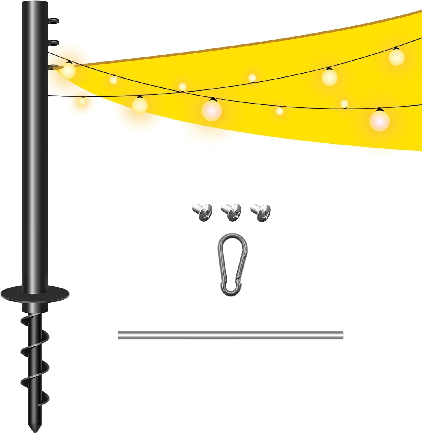 Sun Shade Sail 2 Pole 9Ft Outdoor Sunshade Sail Post Support Awning Canopy Heavy Duty Metal Pole Kit for Patio Garden Deck (Ground-Plugged 9FT, 2)