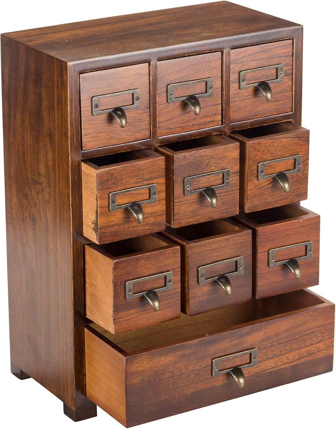 Library Card Catalog Solid Wood Small Curio Cabinet L Retro Storage Organizer Apothecary Drawer Dresser L Thread Coin Trading Card Storage Shelf | Tall - FULLY ASSEMBLED