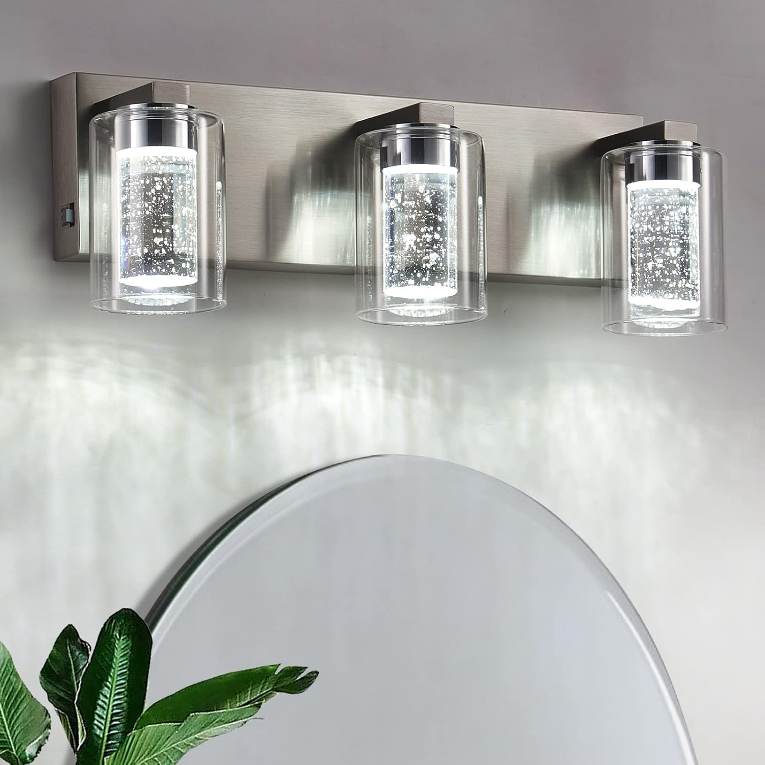 3 Light Bathroom Light Fixtures Brushed Nickel Vanity Crystal Bubble Glass Clear