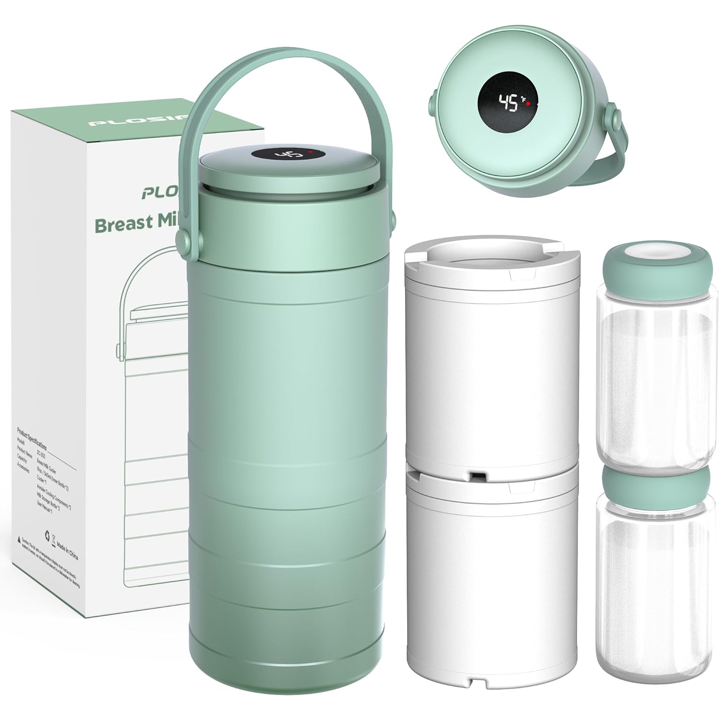 Portable Breast Milk Cooler, 24H 360° Cooling, Digital Temp Display, 22Oz Capacity with 2 Bpa-Free Bottles, CPC Certified for Outdoor Travel & Commute