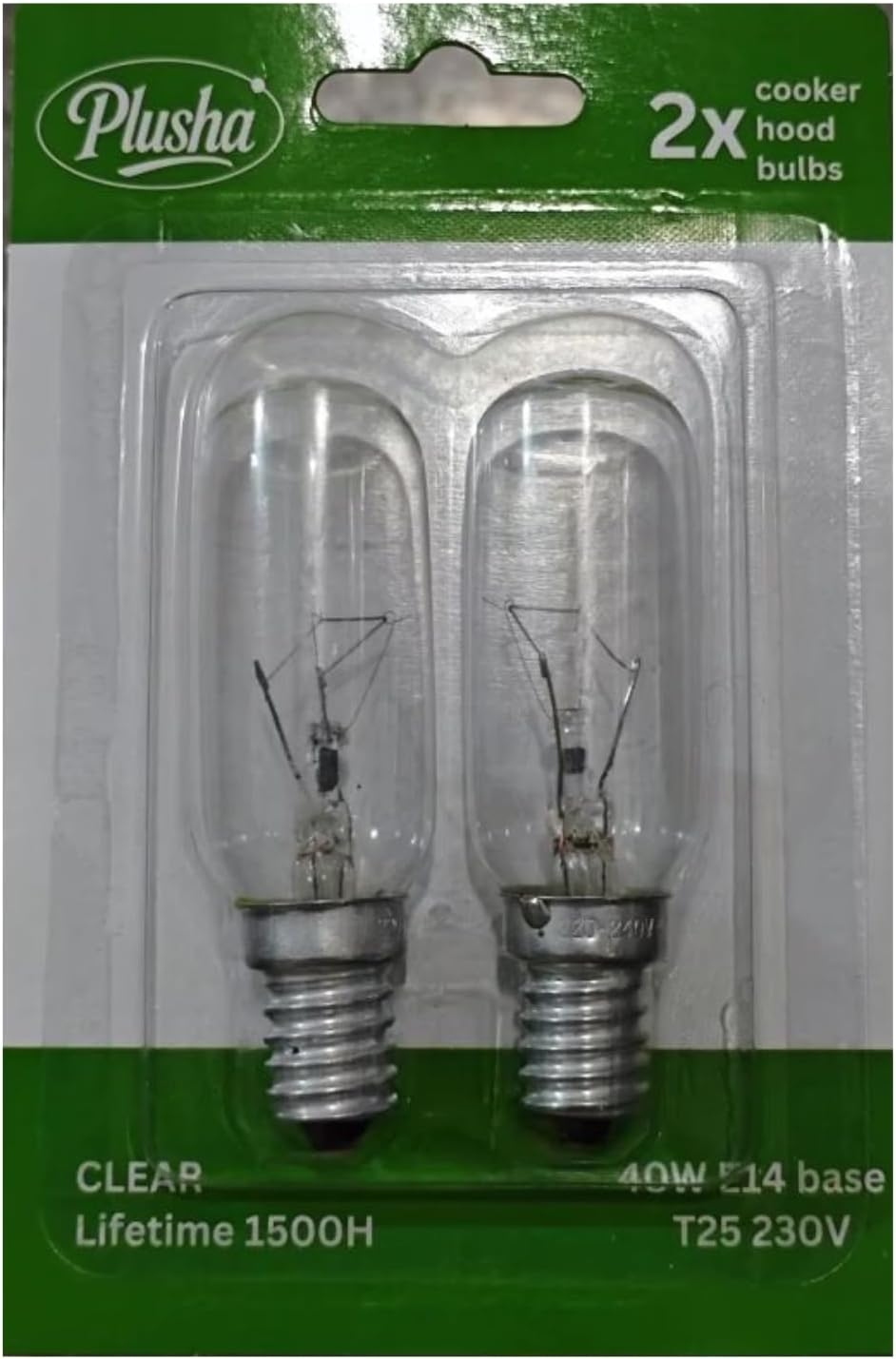 PLUSHA 2 X 40W 240V Cooker Hood Light Bulbs 2700K-[E14 Replacement Universal Small Screw Cap]-T25 for Residential and Commercial Kitchen Lighting