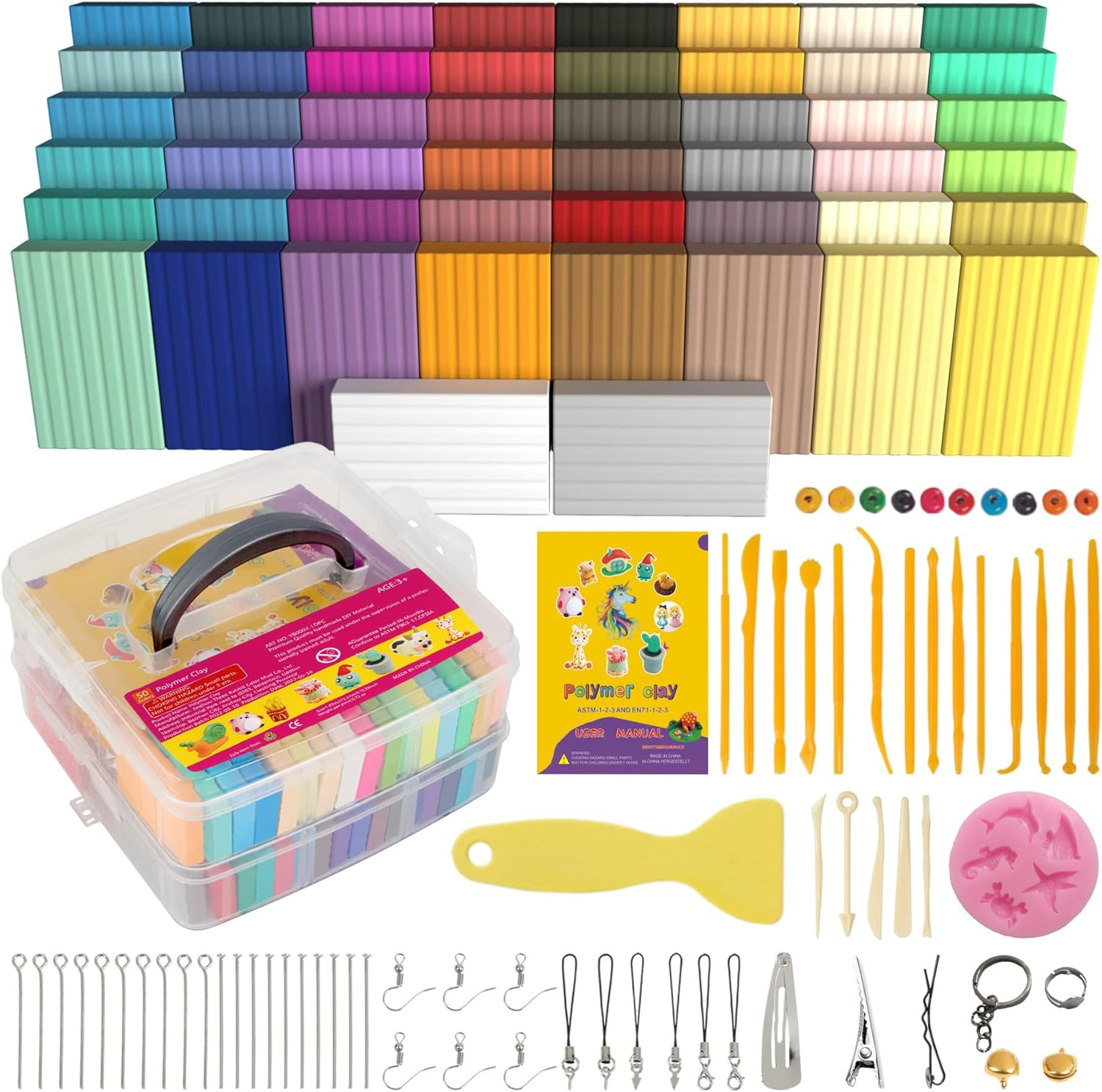 Polymer Clay Kit 50 Colors, Oven Bake Modeling Clay for Kids