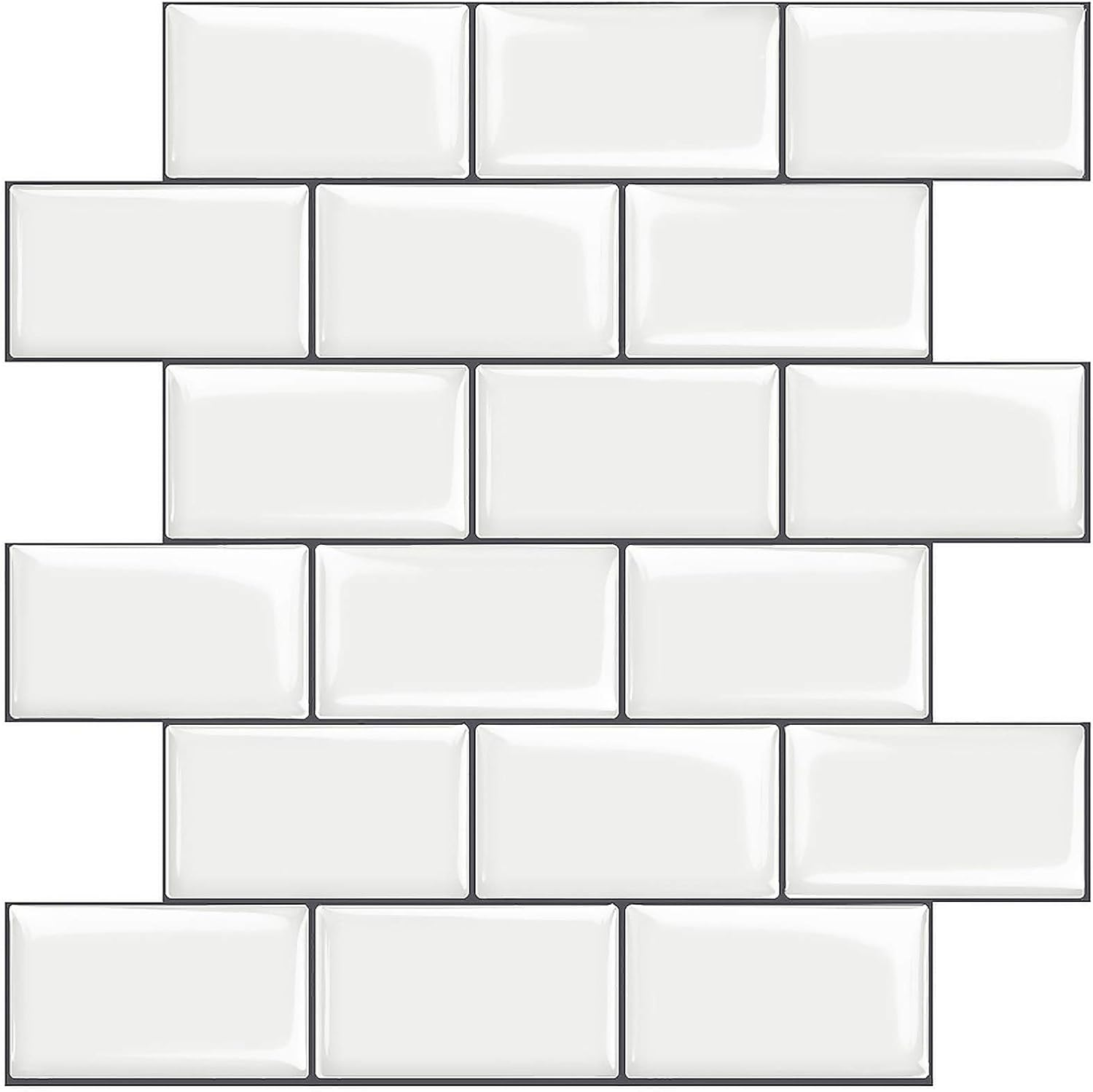 10-Sheet White Subway Tiles Peel and Stick Backsplash, Stick on Tiles Kitchen Backsplash (Thicker Design)
