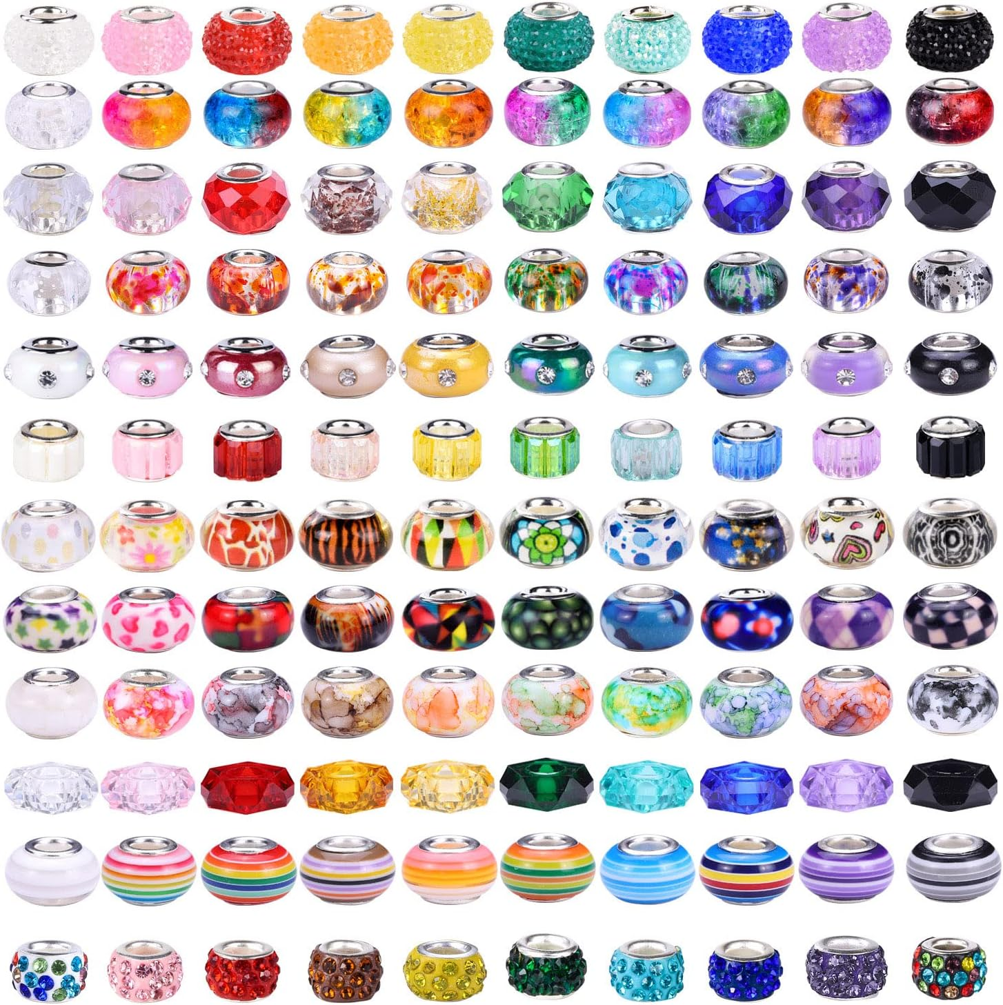 240 Pieces Assorted European Craft Beads Large Hole Lampwork Spacer Beads Colorful European Beads for DIY Necklace Bracelet Jewelry Making (Mix Color Style)