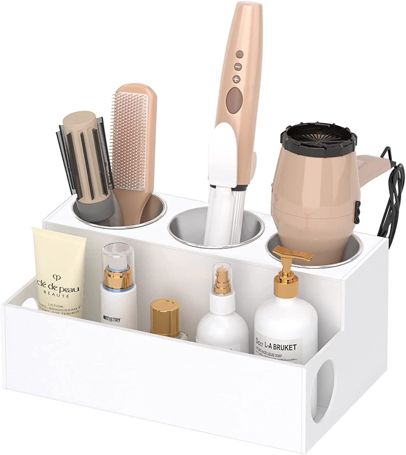 Acrylic Hair Styling Tool Organizer and Holder - Bathroom Countertop Storage for Blow Dryers, Accessories, Makeup, and Toiletries