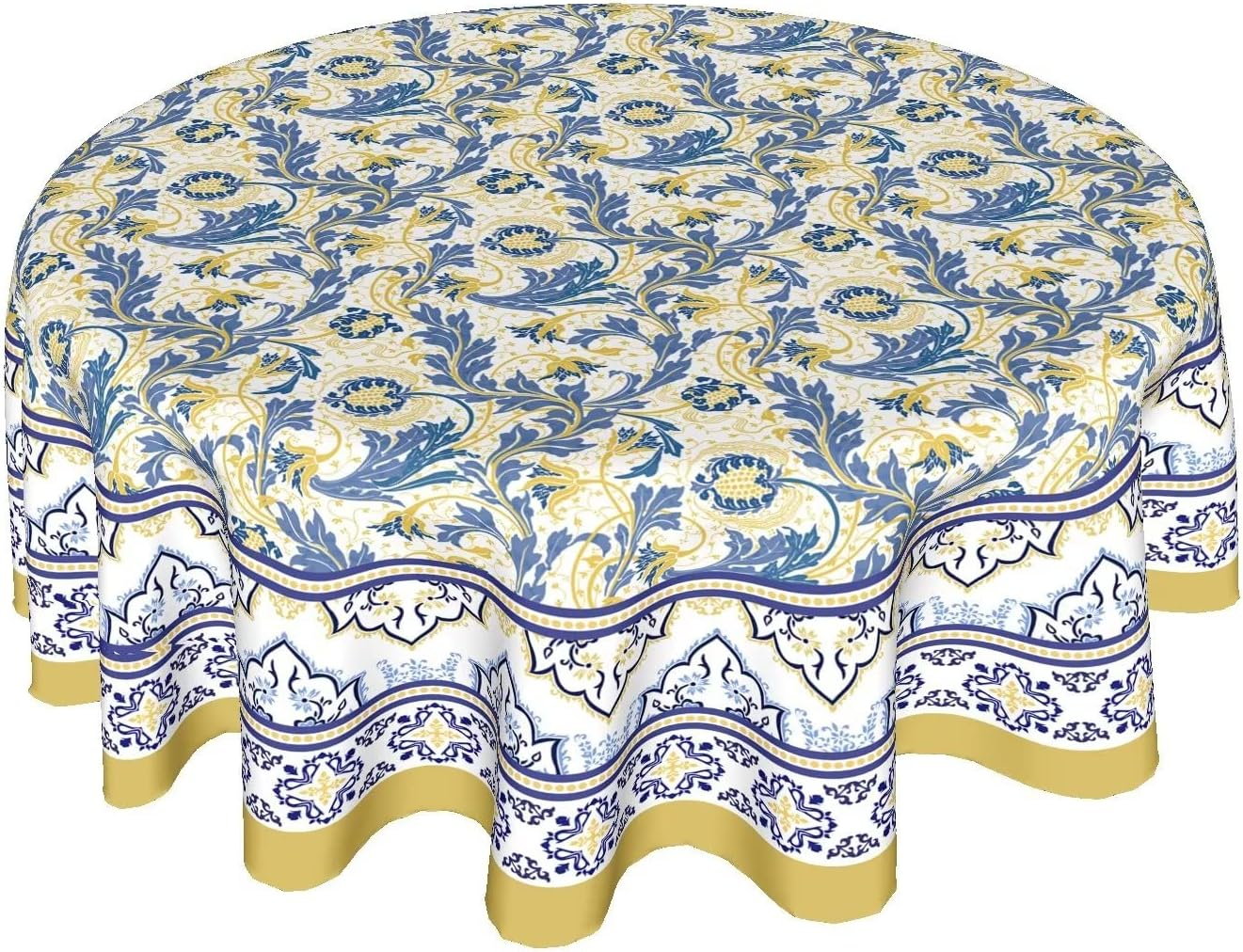 Yellow and Blue Floral Tablecloth round 60 Inch Farmhouse Boho Tablecloth Spring Summer Fabric Table Cloth with Wrinkle Resistant for Kitchen Holiday Picnic Party Dinner Room Indoor Outdoor Decor
