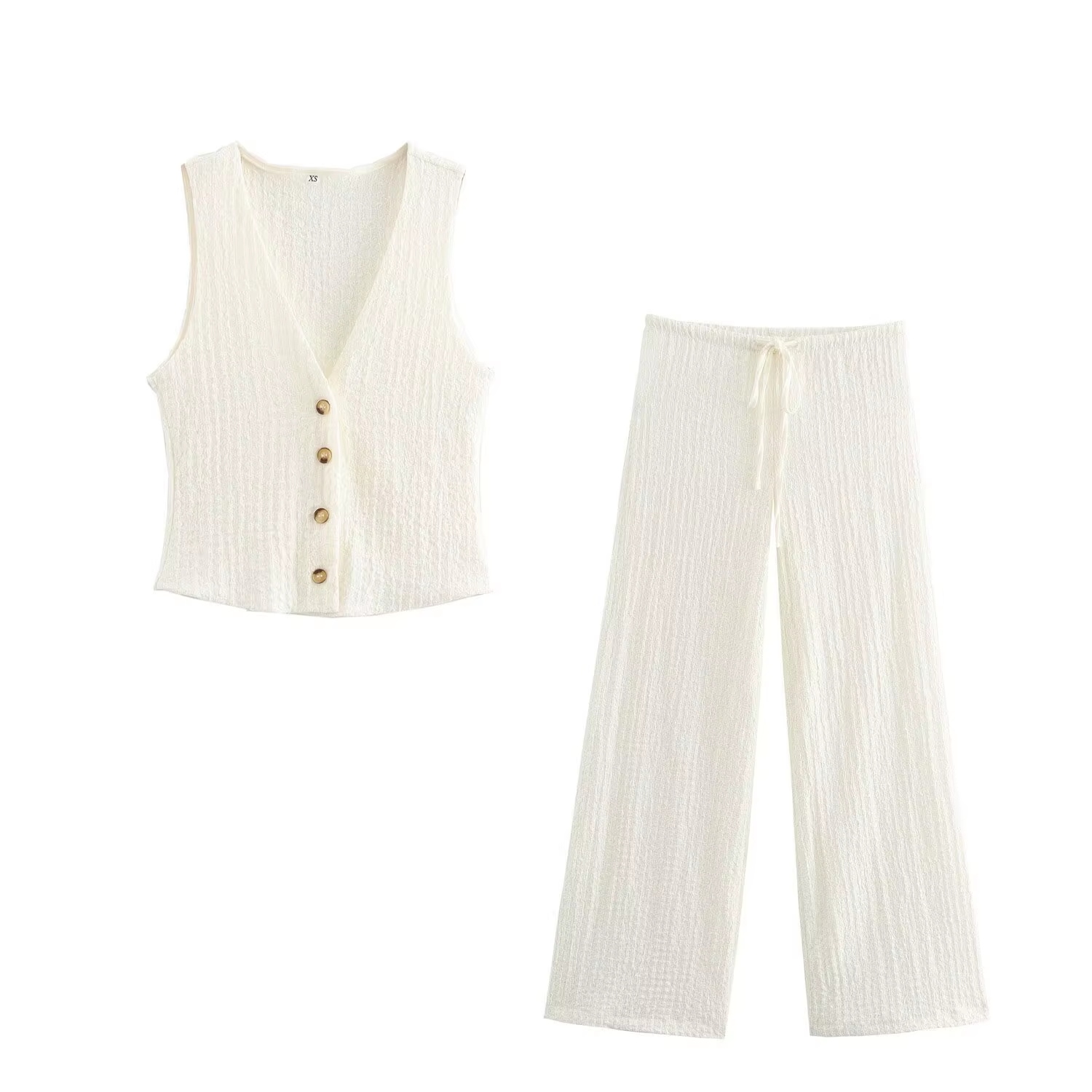 European American Women'S High-Waisted Straight Trousers Casual Summer Suit Long Textured Single-Breasted Vest Coat Wholesale