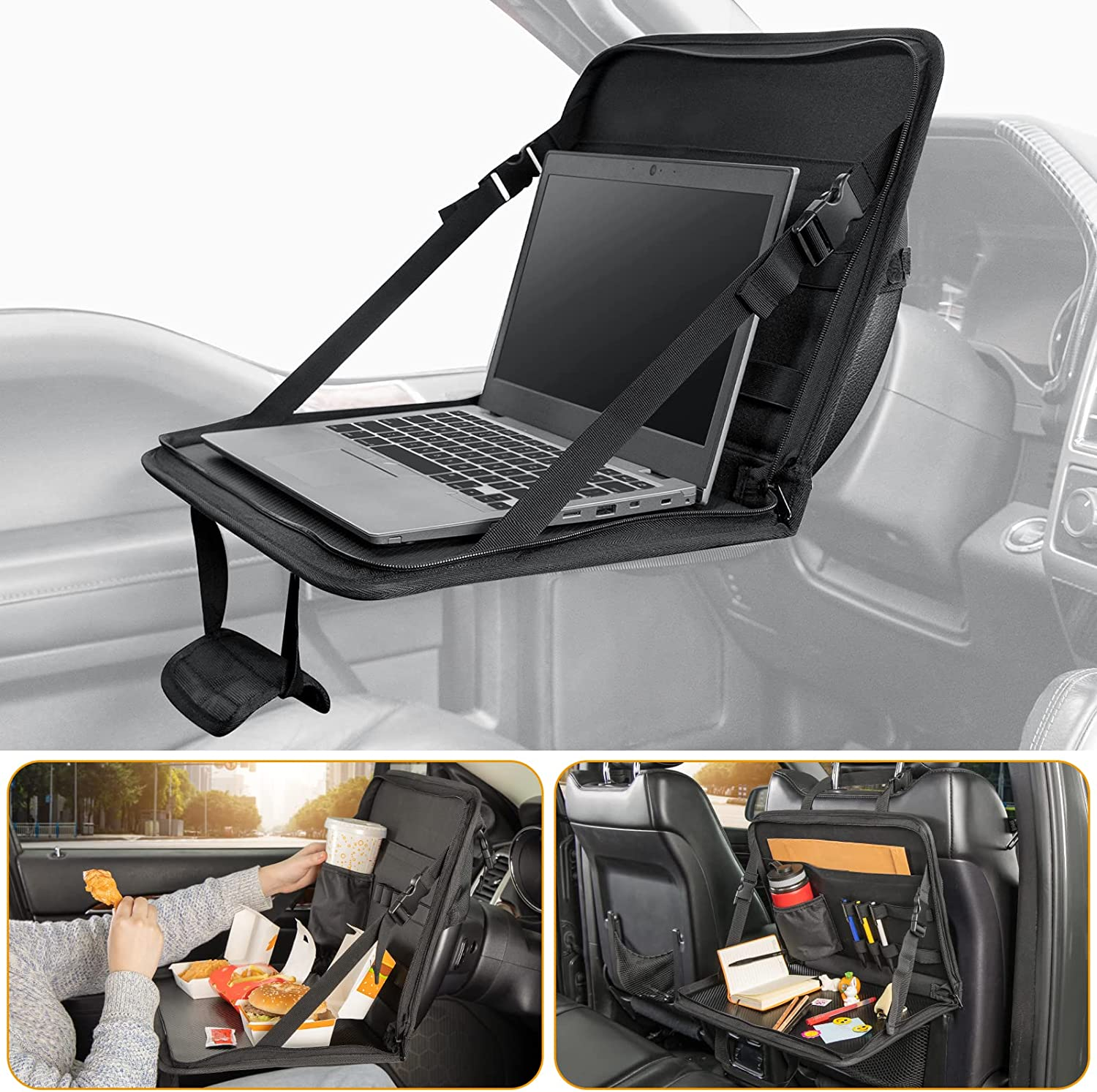 Car Eating/Laptop Steering Wheel Desk, Laptop Tablet Bag,Multifunctional Car Laptop Desk, Car Work Table for Dining Writing, Kids Car Organizer, Police, Commuters, Kids, Patent Pending