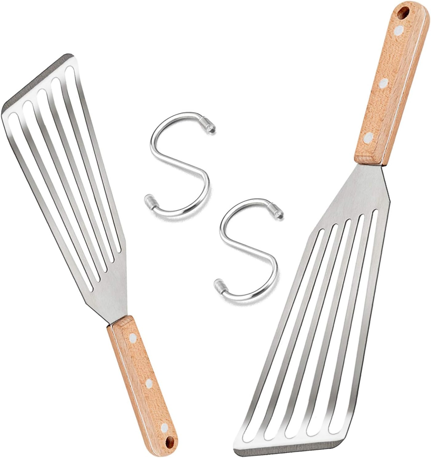 Stainless Steel Slotted Spatula Set with Wooden Handle, 2-Pack