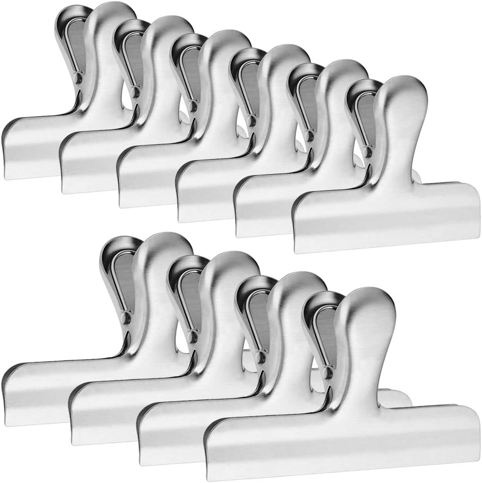 10 Pack Stainless Steel Chip Bag Clips, 3 Inch and 4 Inch Width, Danzix Paper Seal Grip for Coffee Food Bread Bags, Kitchen Home Usage, 6 Small and 4 Large - Sliver