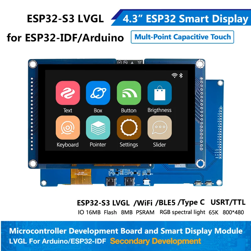 4.3inch 800*480 LVGL Arduino ESP32-S3 WIFI&Bluetooth LCD Graphic Display TFT Smart Touch Display Screen Module Development Board