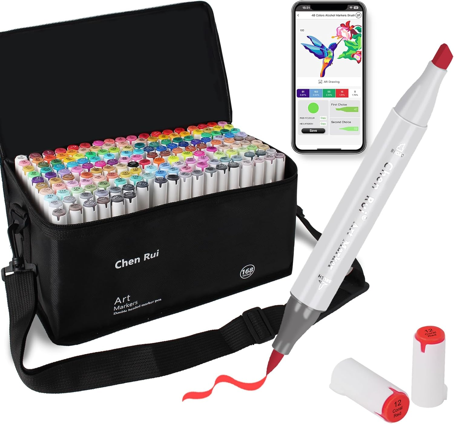 168 Colors Alcohol Brush Markers with Free App,Dual Brush & Chisel Tips Blend... - Picture 2 of 17