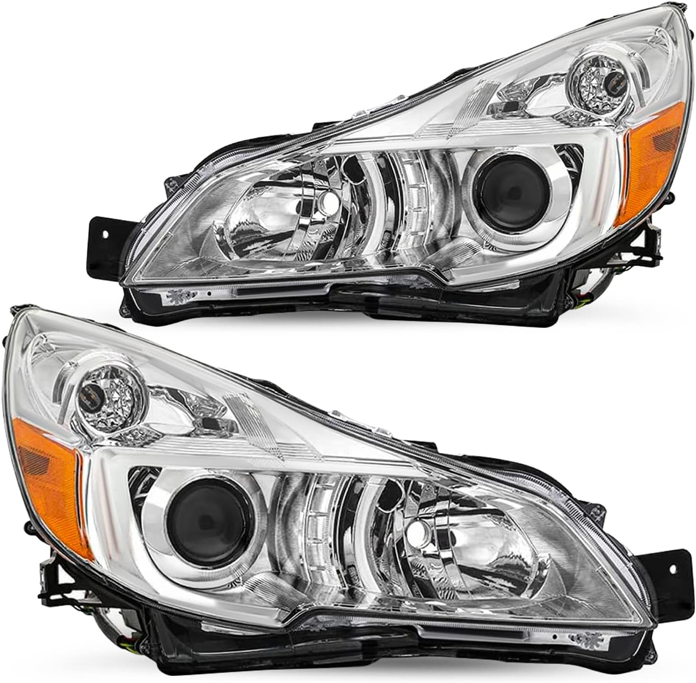Headlight Assembly Replacement for 10-14 Subaru Legacy/Outback Corner Projector Driver and Passenger Side (Chrome Housing with Amber Reflector)