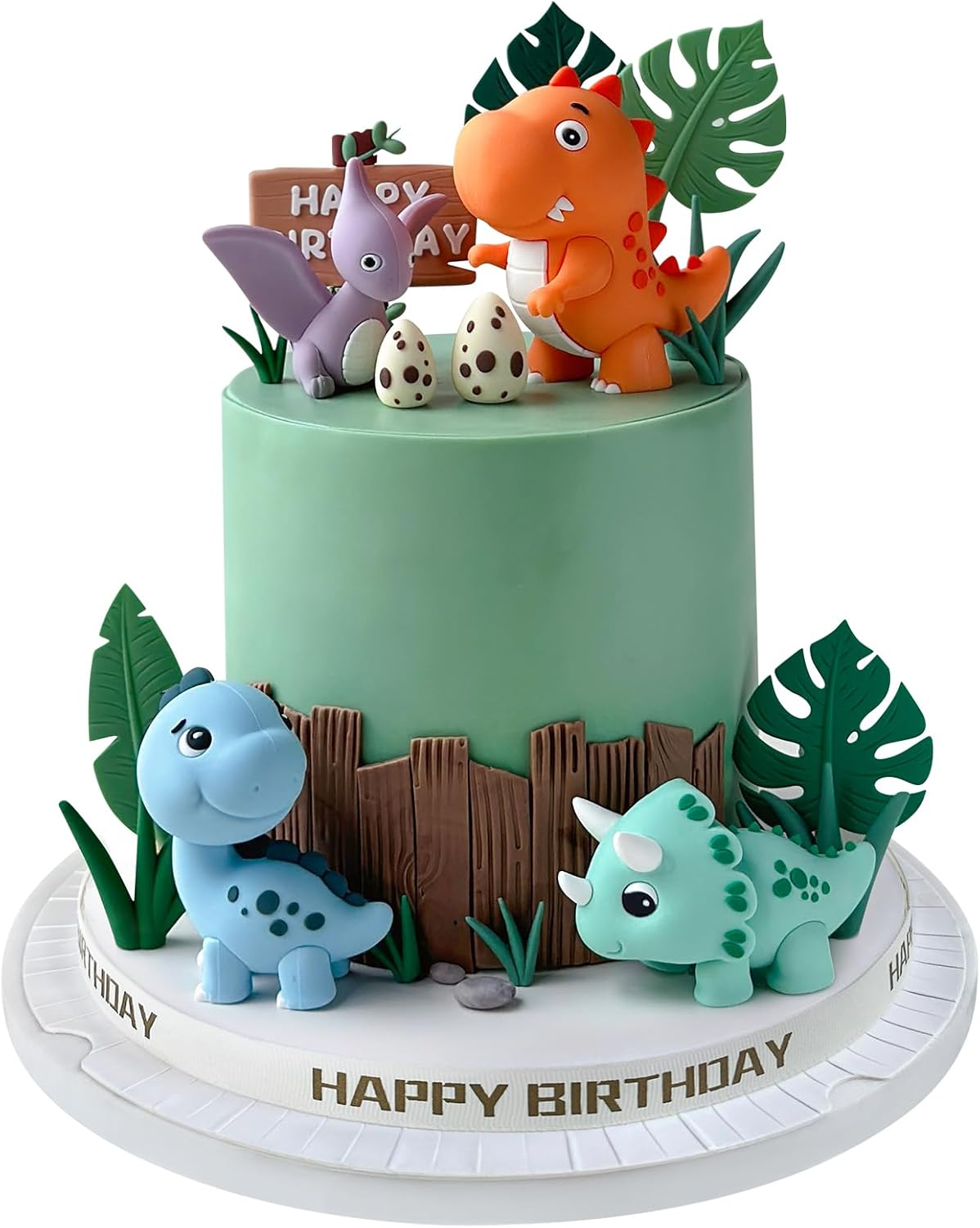 17PCS Dinosaur Cake Topper, Dinosaur Eggs Leaves Grasses Cake Decorations wit... - Picture 2 of 15