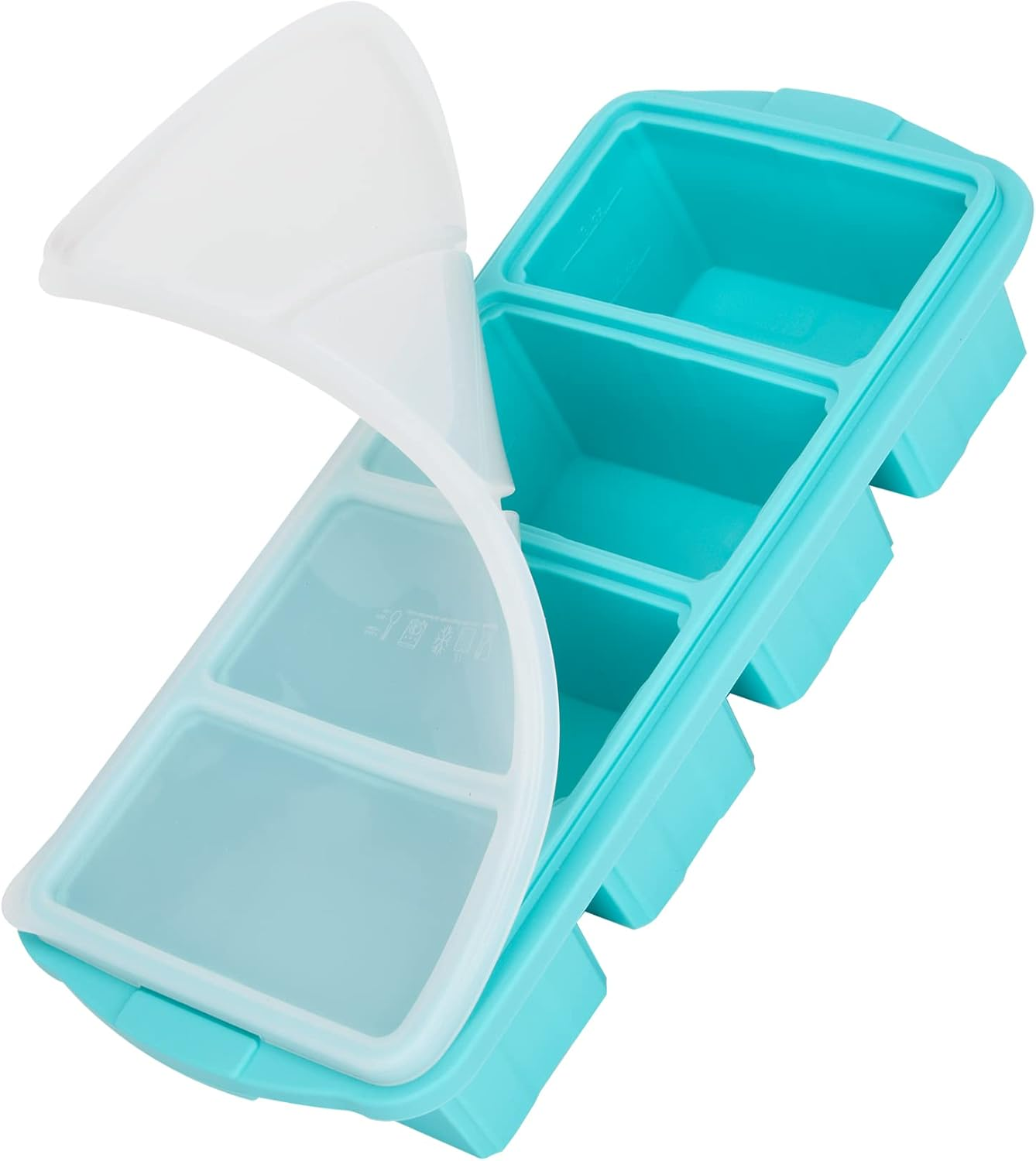 Silicone Freezing Tray with Lid, Large Ice Cube Tray Non-Stick Soup Freezer Container with 4 Compartments for Storing and Freezing Soups, Broths, Sauces and Liquid Diets, Oven and Dishwasher Safe…