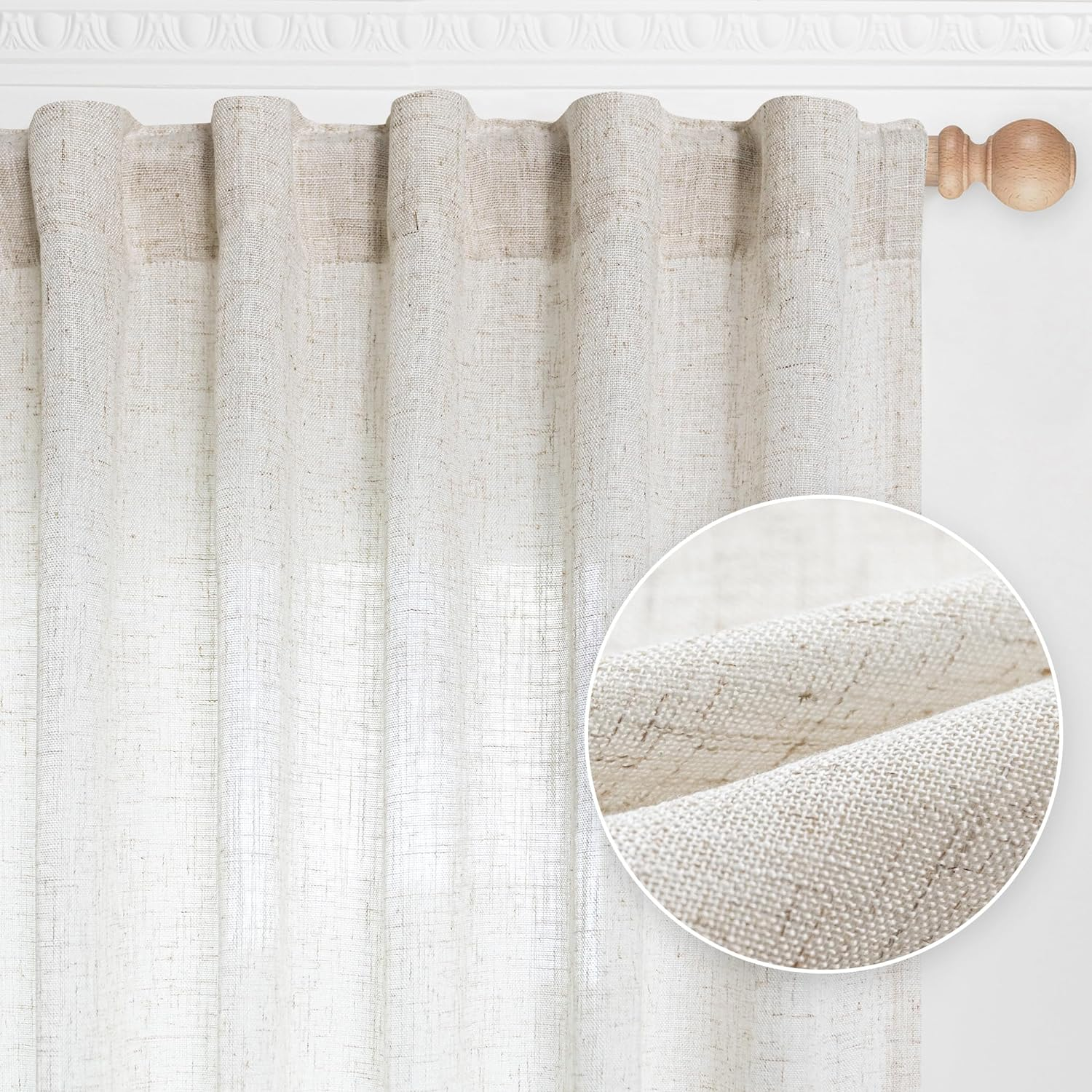 thumbnail image 2 of 90 Inch Pleated Linen Curtains 2 Panels - Light Filtering Semi-Sheer Pinch Pleat Drapes 2 of 10