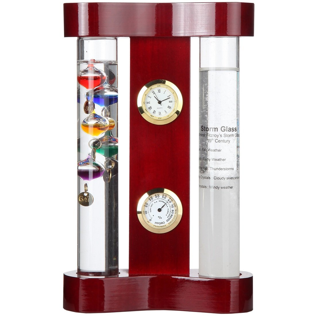 Analog Weather Station with Galileo Thermometer, Precision Quartz Clock & Hygrometer, Fitzroy Storm Glass, Gift for Friends and Family, Holiday Gift, Indoor & Outdoor Décor (7” X 4.4”)
