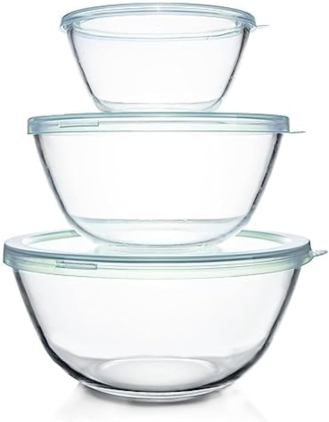 Glass Mixing Bowls with Lids Set(4.5Qt, 2.7QT, 1.1Qt)-Large Glass Mixing Bowls, Clear Salad Bowl for Baking, Cooking, Serving, Food Prep, 3PC Nesting Bowls for Kitchen Storage & Dishwasher Safe