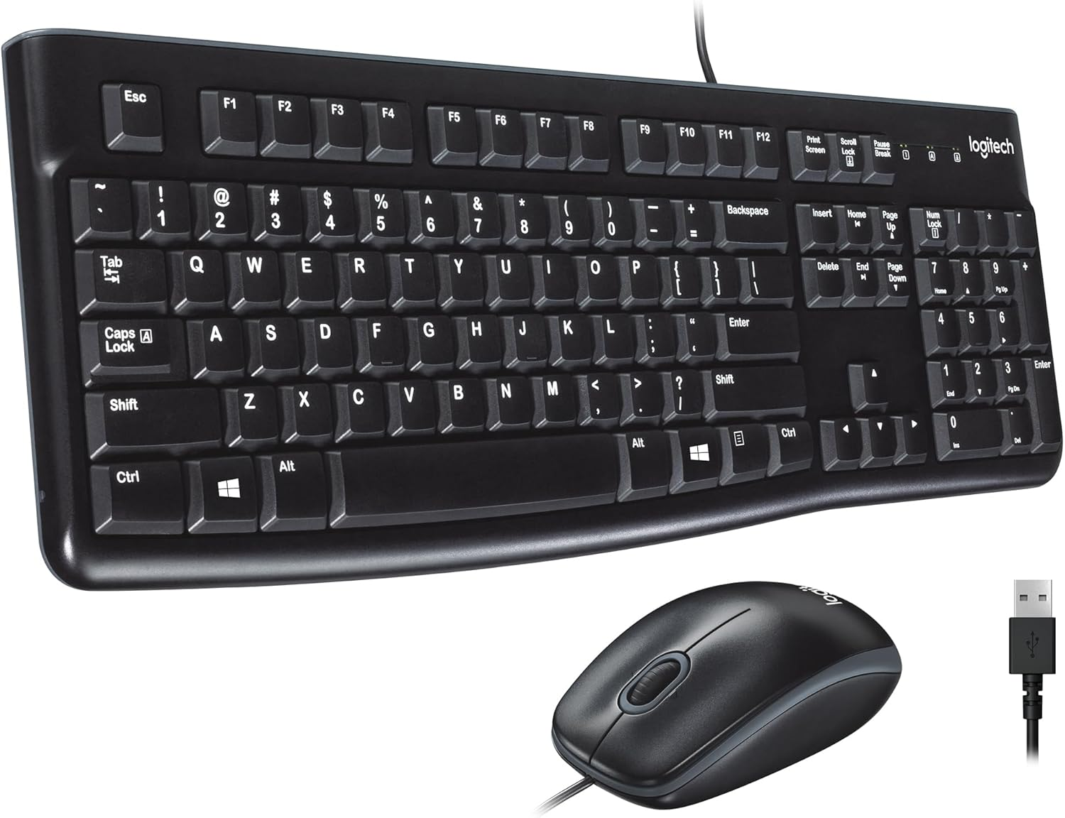 MK120 Wired Keyboard and Mouse Combo for Windows, Optical Wired Mouse, Full-Size Keyboard, USB Plug-and-Play, Compatible with PC, Laptop - Black