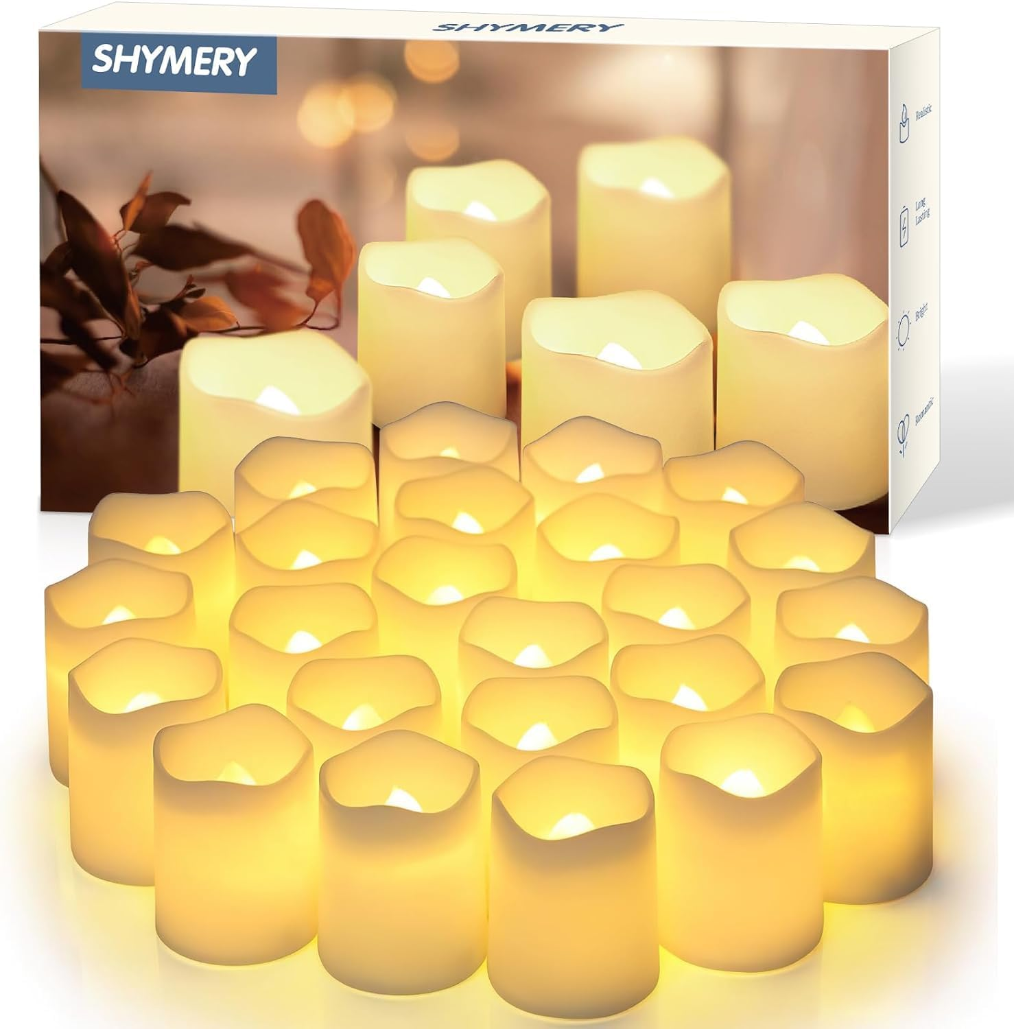 Flameless Votive Candles,Flameless Flickering Electric Fake Candle,24 Pack Battery Operated LED Tea Lights in Warm White for Wedding,Table,Festival Celebration,Halloween,Christmas Decorations