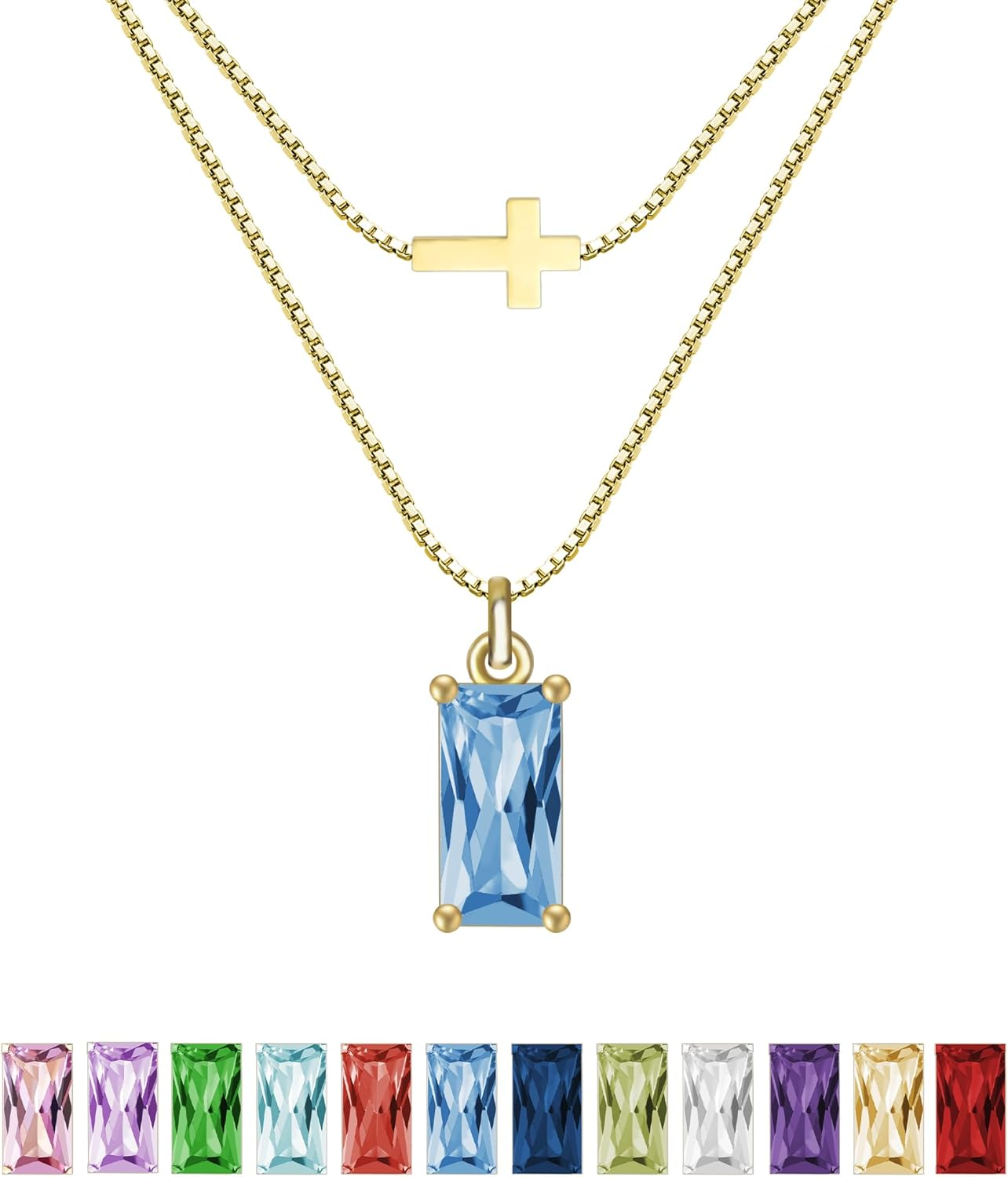 Emerald Birthstone Necklace for Women 14K Real Gold Plated Dainty Cross Pendant Cubic Zirconia Charm Chain Necklace Birthday Gifts for Women Jewelry