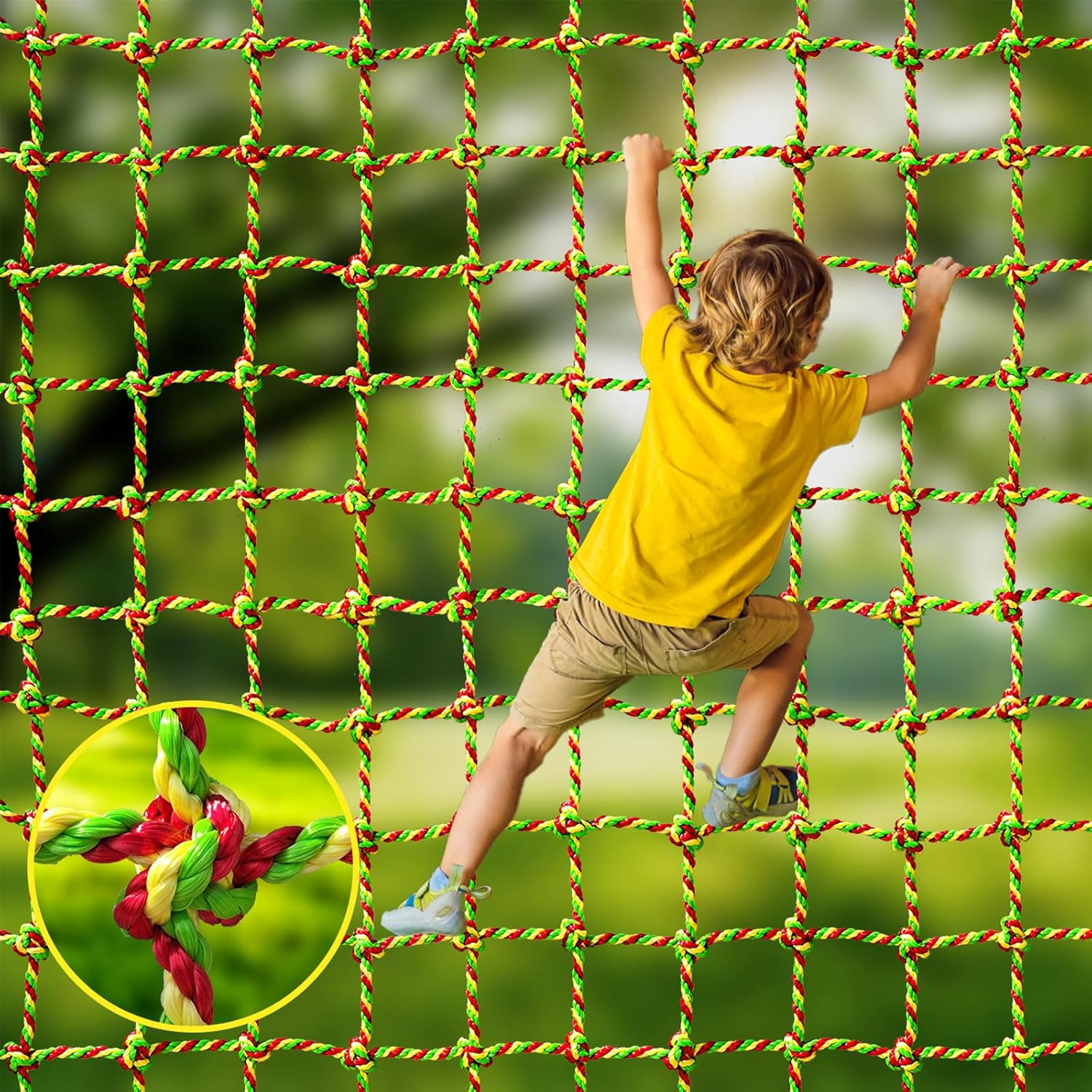 Climbing Net, 3.3Ft X 6.6Ft Polyester Climbing Cargo Net for Kids Outdoor, Heavy Duty Large Military Playground Equipment, Rope Ladder, Swingset, Indoor & Outdoor, Treehouse, Jungle Gyms