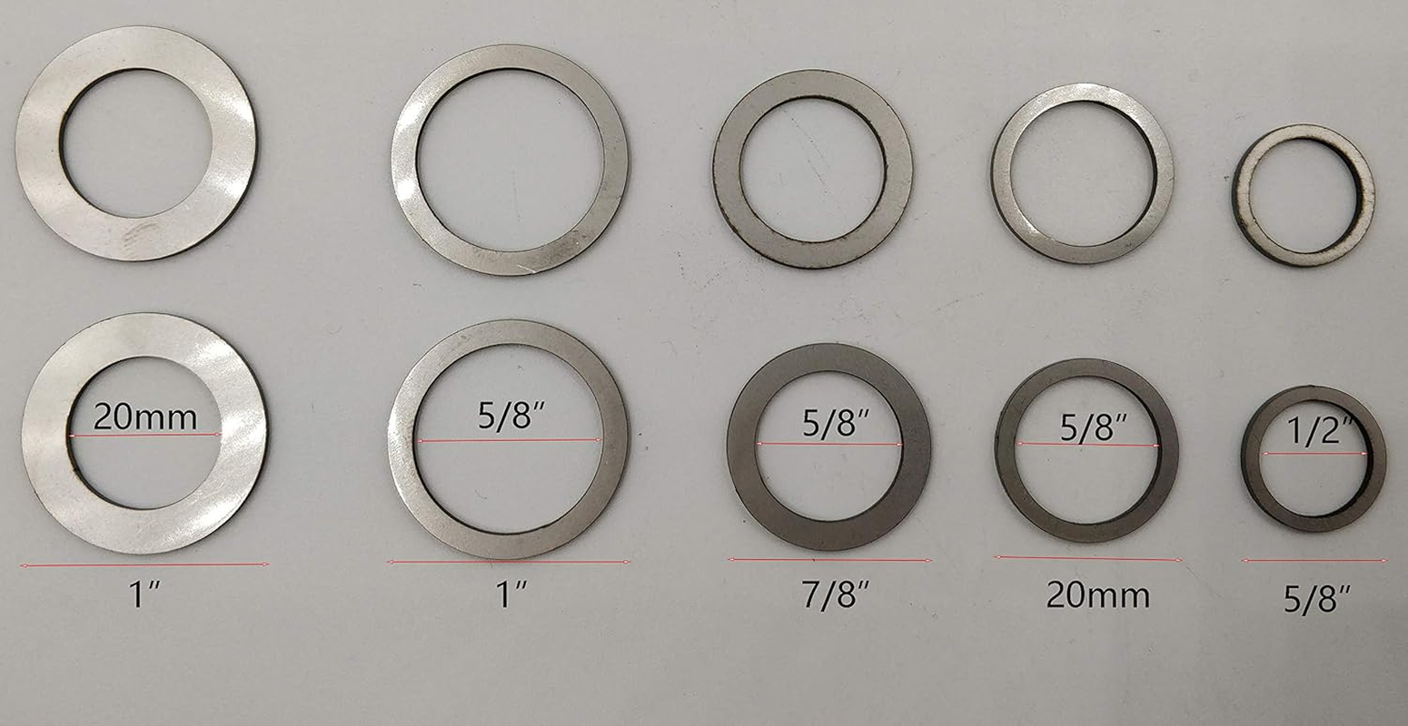 Saw Blade Bushing Set Saw Blade Adapter Ring, 1 Inch to 20 Mm, 1 Inch to 5/8 Inch, 7/8 Inch to 5/8 Inch, 20 Mmto 5/8 Inch, 5/8 Inch to 1/2 Inch, Pack of 10