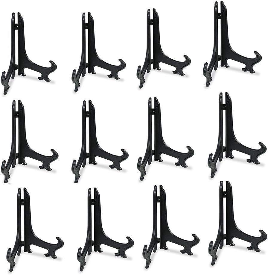 Artliving 4 Inch Black 12Pcs/Set Plastic Easels Plate Display Stands Picture Frame Stand Holder
