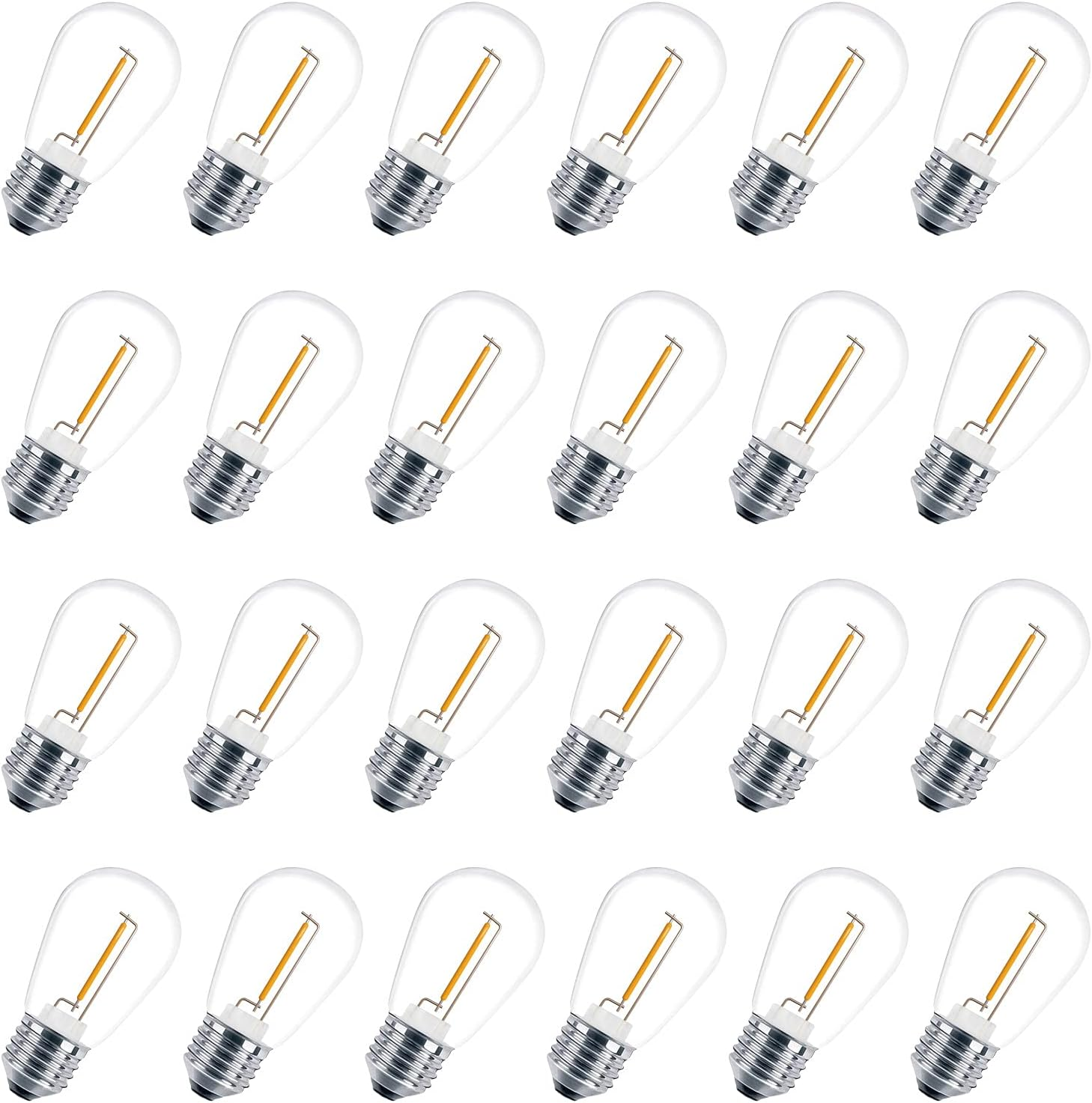 24 Pack LED S14 Replacement Light Bulbs, Shatterproof Waterproof 1W Outdoor String Light Bulbs, E26 Medium Base, 2200K Warm White, 11W Equivalent, Non-Dimmable