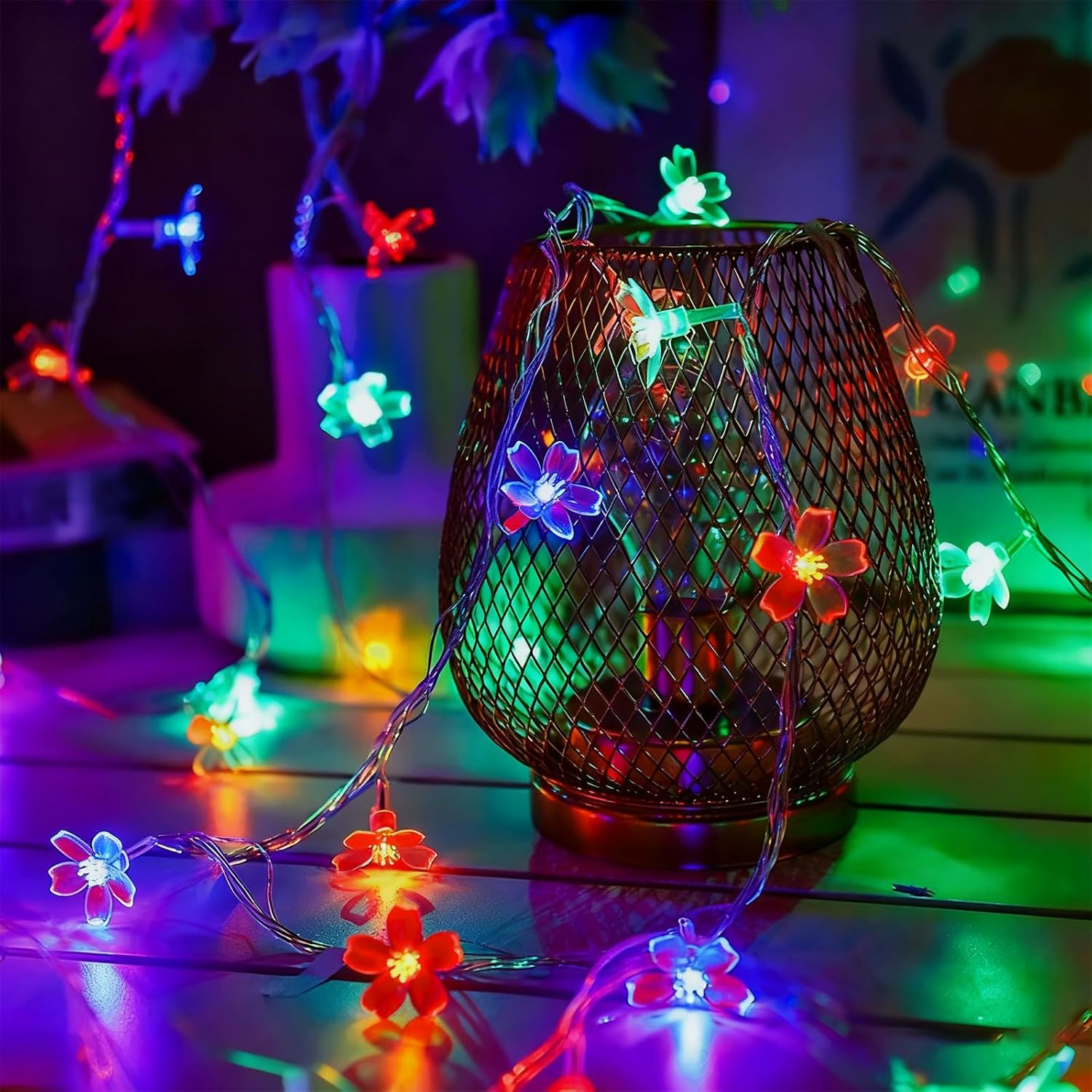 Flower Fairy String Lights, 33Ft 100 LED Cherry Blossom Plug in Easter Christmas Tree Hanging Décor Lamp, Garden Bedroom Indoor Decorations for Fence, Wedding Birthday Party (Multicolor)
