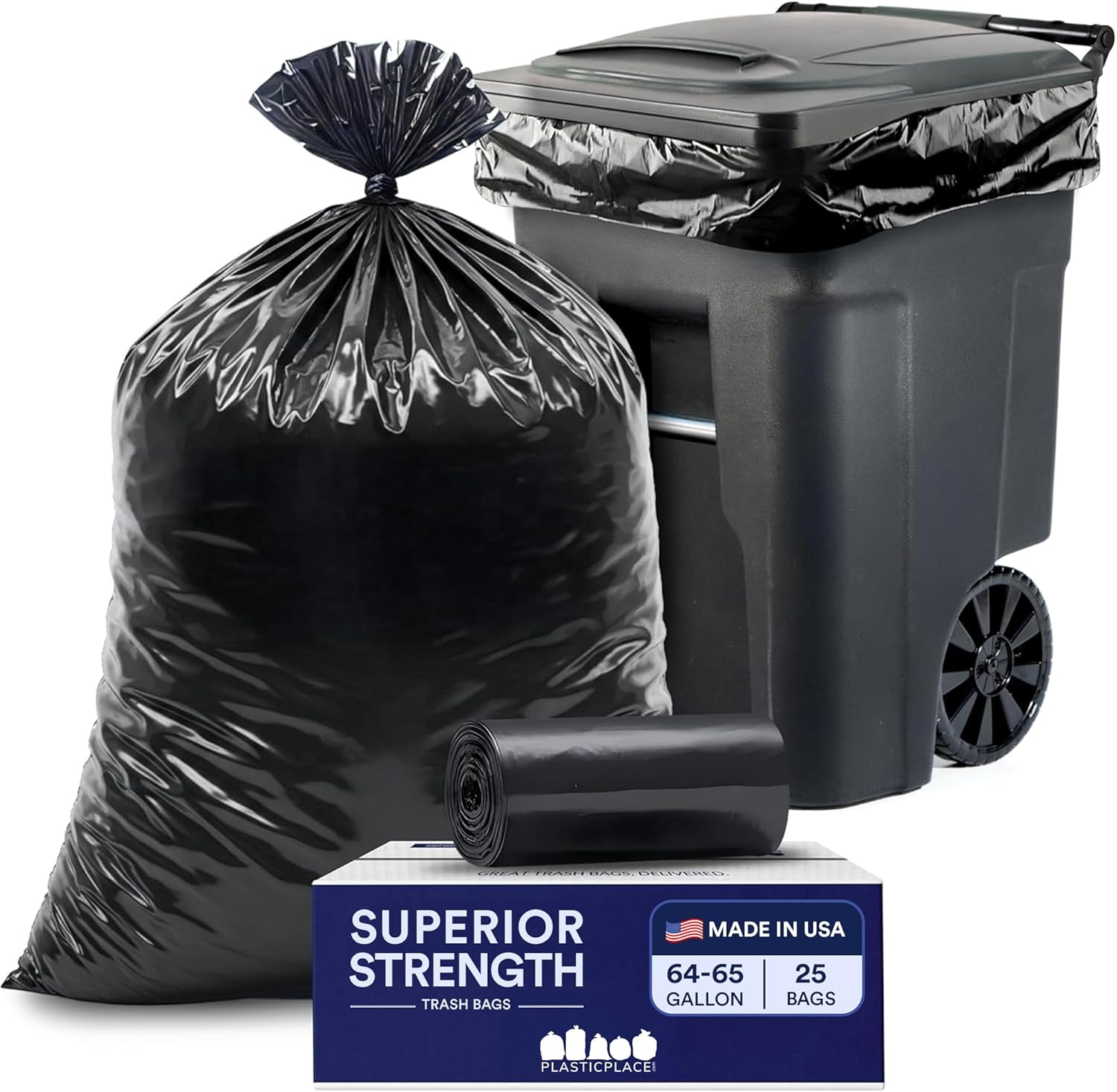 64-65 Gallon Black Trash Bags, Heavy Duty Toter Can Liners, Tear & Leak-Proof, Industrial Strength, 25 Count, Large Garbage Bags for Kitchen & Commercial Use 1.2 Mil, 50