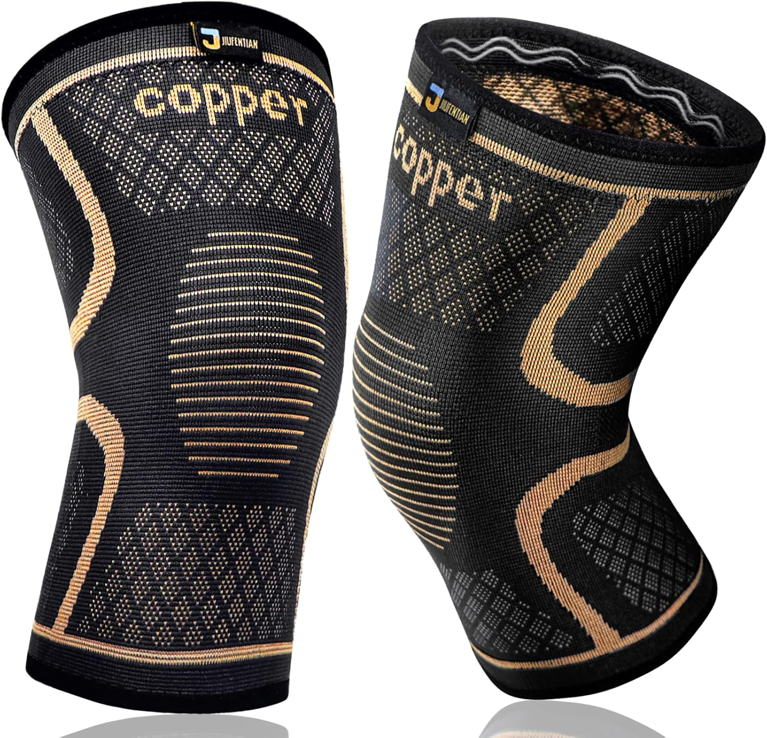 Copper Knee Braces for Men and Women (2 Pack) -Knee Supports Copper Compression Knee Sleeve for Knee Pain, Arthritis, Sports and Recovery Support (Large)