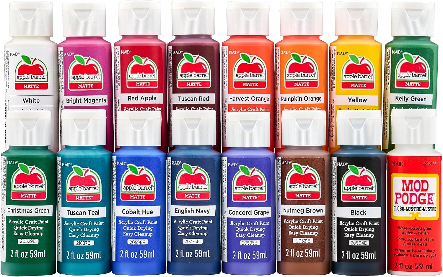 Apple Barrel Fall Colors Kit, 16 Piece Set Includes 15 Acrylic Craft Paints and 1 Mod Podge Gloss, 96426