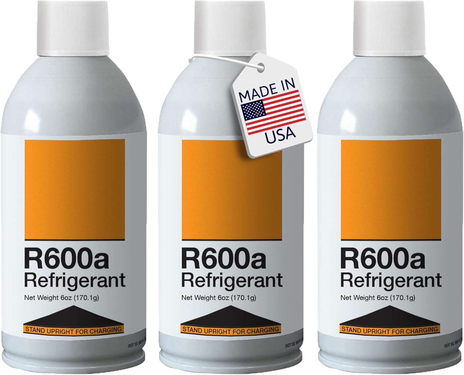 R600A Refrigerant - Upright Charging Self Sealing Can - 6Oz Can - R600A for HVAC for Use in a 6Oz Self-Sealing Container (3 Pack) - K28 Can Tap Adapter NOT Included