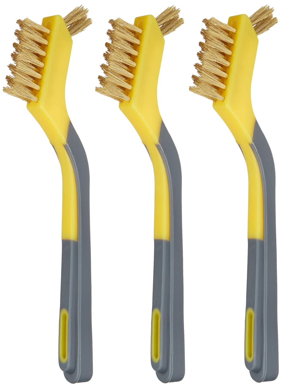 Brass Mini Brushes for Cleaning, Soft Grip, 1/2 In, Yellow/Grey, 3-Pack