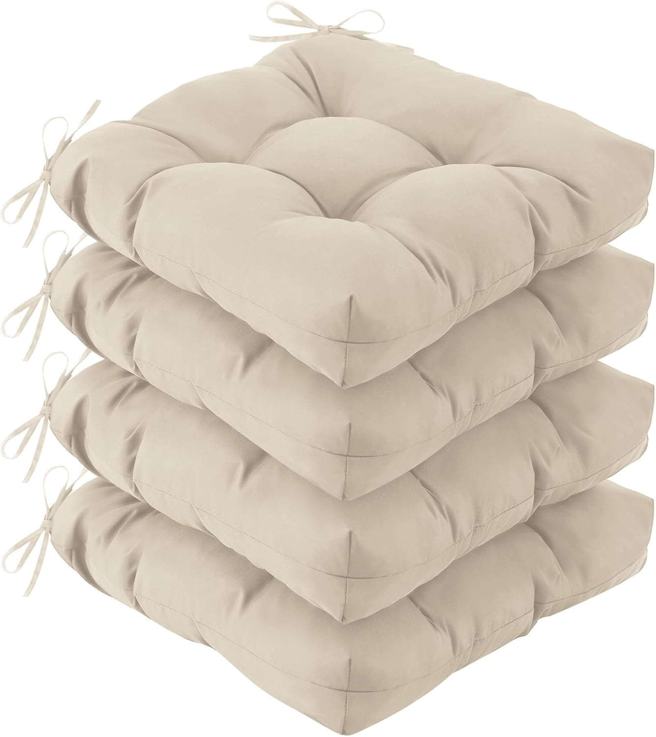 Outdoor Chair Cushions Set of 4, 19" X 19" X 5", Waterproof Outdoor Seat Cushions for Patio Furniture, Fade-Resistant Patio Chair Cushion, Dining Wicker Chair Pads for Porch Garden, Beige