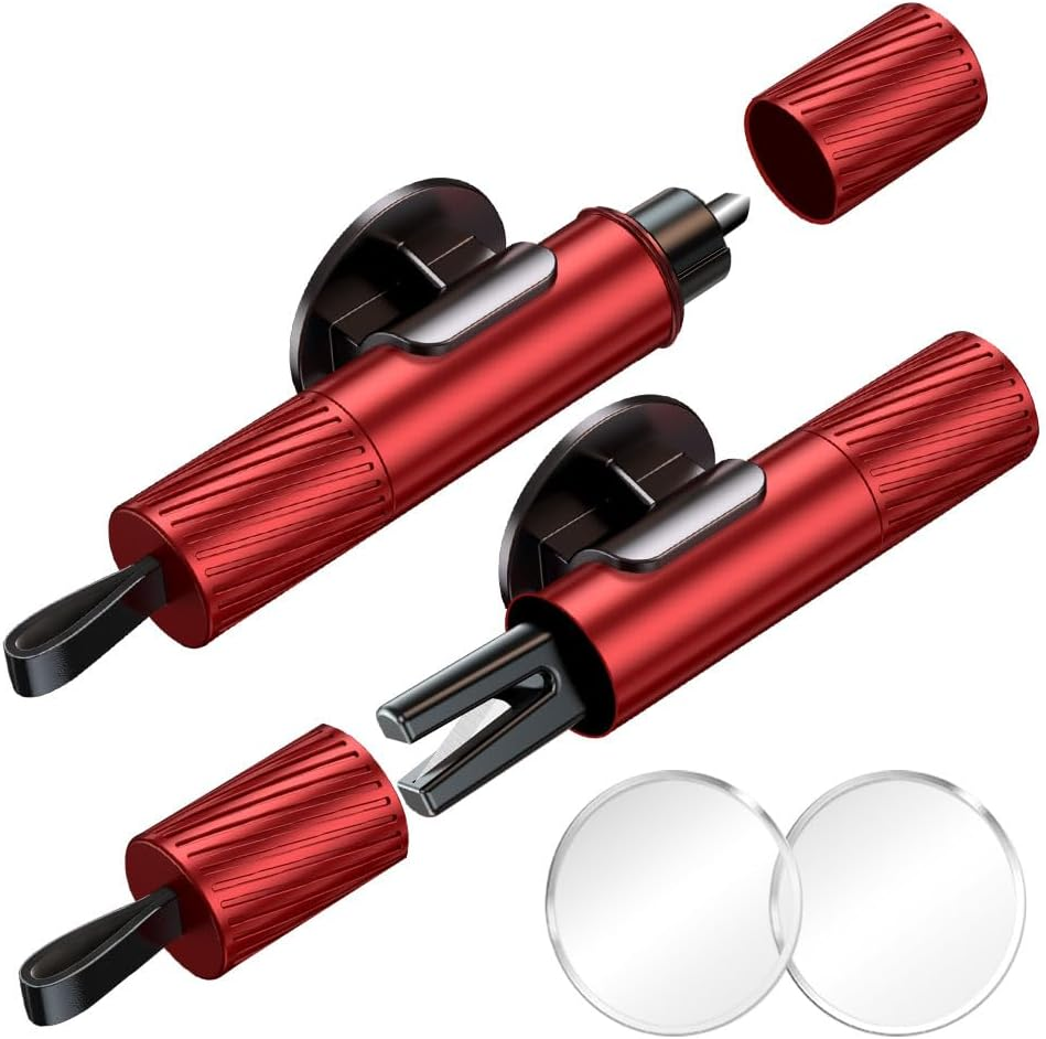 2Pcs Car Emergency Escape Tools Window Glass Breaker Seatbelt Cutter Rescue Life Hammer Punch Safety Keychain Firefighter Survival Gear Safe Unbuckle Vehicle Gifts