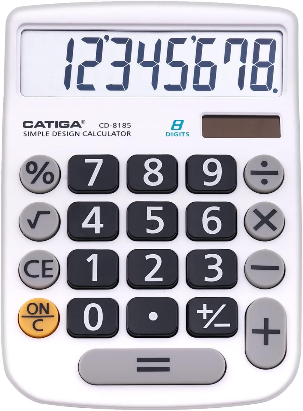 Desktop Calculator 8 Digit with Solar Power and Easy to Read LCD Display, Big Buttons, for Home, Office, School, Class and Business, 4 Function Small Basic Calculators for Desk, CD-8185