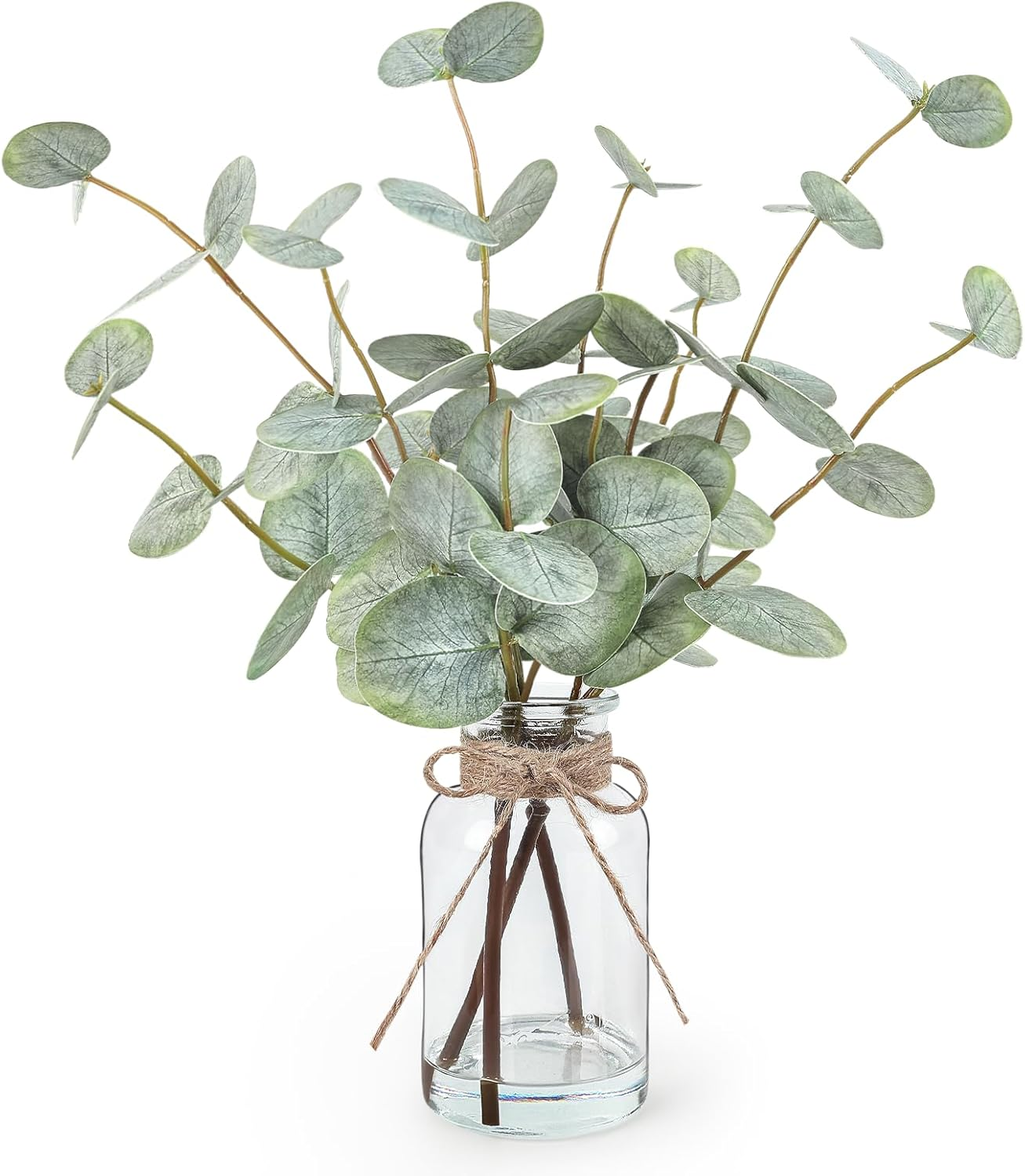 Artificial Eucalyptus Stems in Glass Vase with Faux Water, 13.5