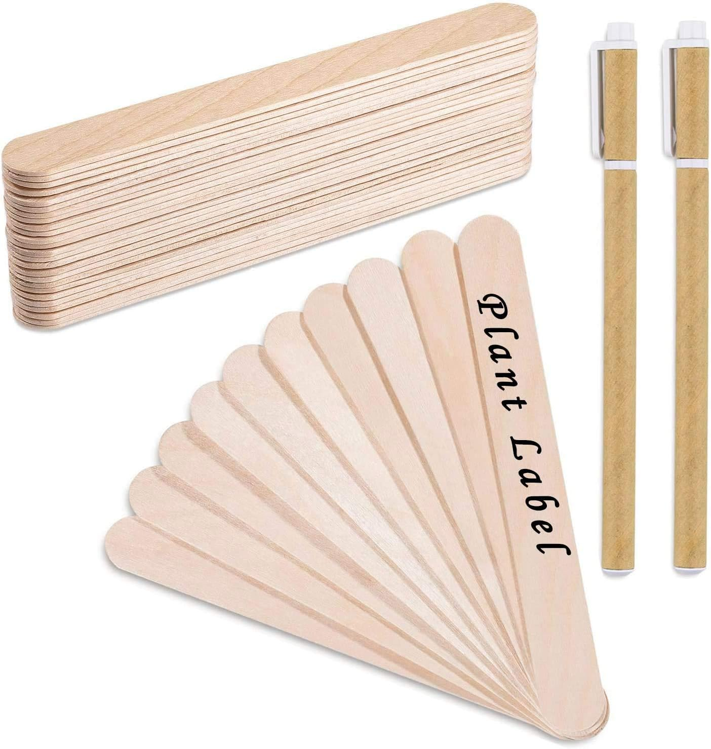 100Stk Holz Pflanzenschilder Pflanzenstecker Popsicle Sticks Holzstäbchen Natürliche Craft Sticks Etikette Für Handwerk DIY Dessert Machen Garten Pflanzen Mit 2 Marker Stiften (15 Cm)