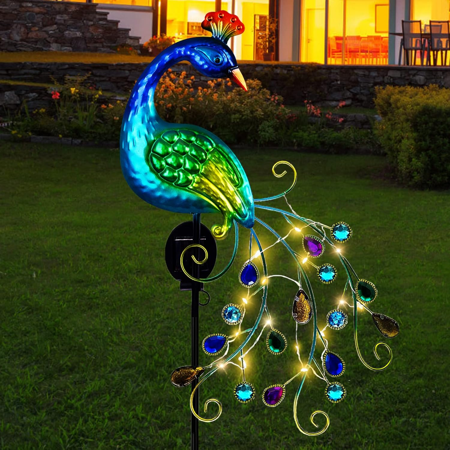 DREAMSOUL Metal Peacock Garden Solar Lights Outdoor Decorative Garden Stake Lights- Waterproof Peacock Solar Landscape LED Path Light Patio Yard Lawn outside Decoration