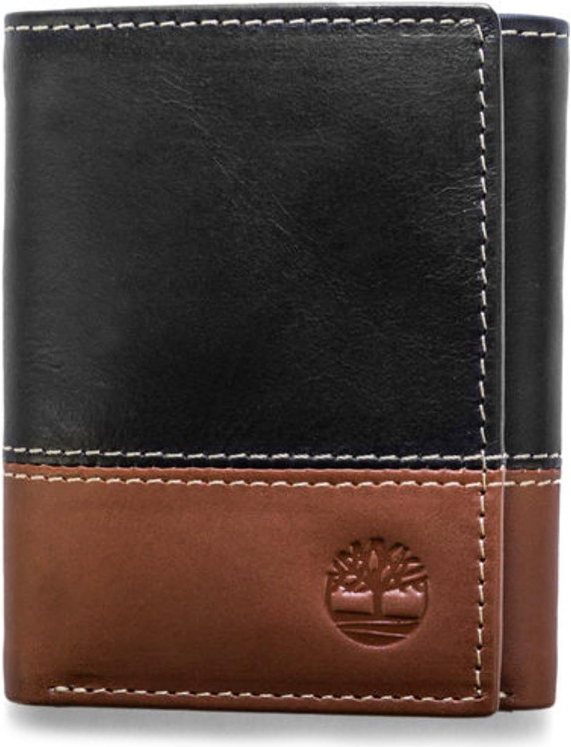 Timberland Men'S Leather Trifold Wallet with Id Window, Black/Brown (Hunter), One Size