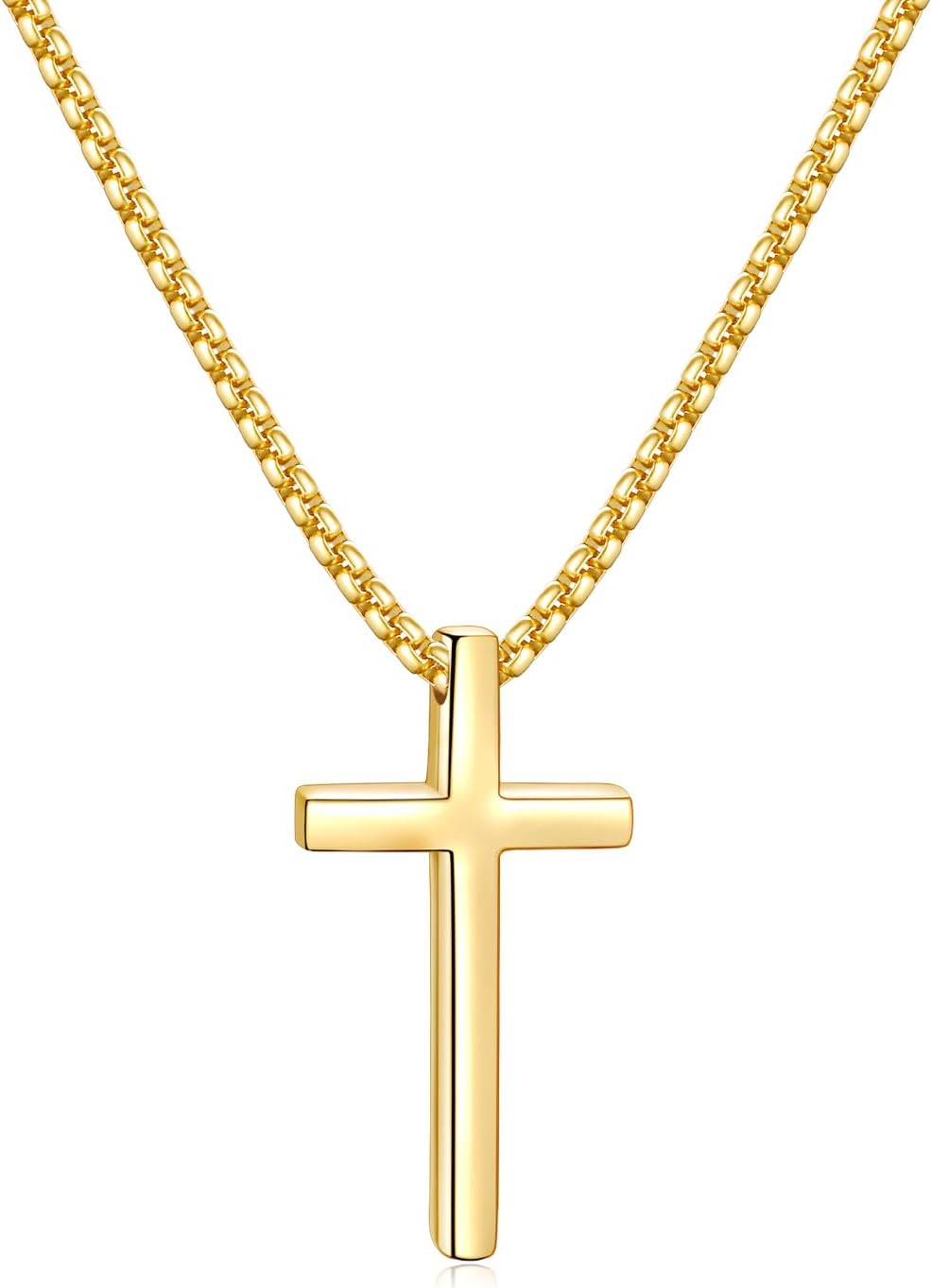 Valentines Gifts for Him - Cross Necklace for Men, Silver/Gold/Black Mens Cross Necklaces with 2.5Mm Cross Chain and Stainless Steel Cross Pendant, Box Chain 16-24 Inch, Jewelry Gift